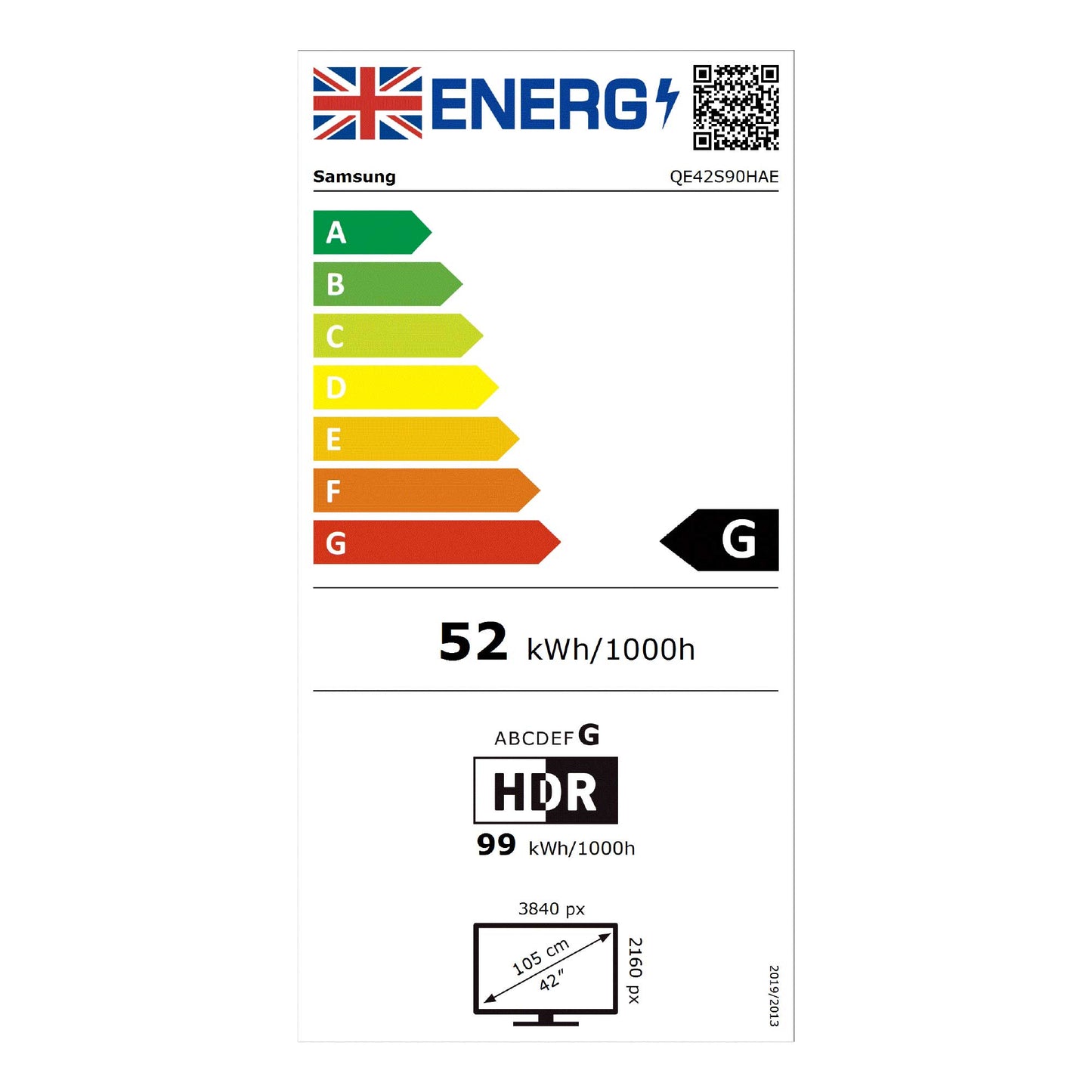 Samsung QE42S90H Energy Label