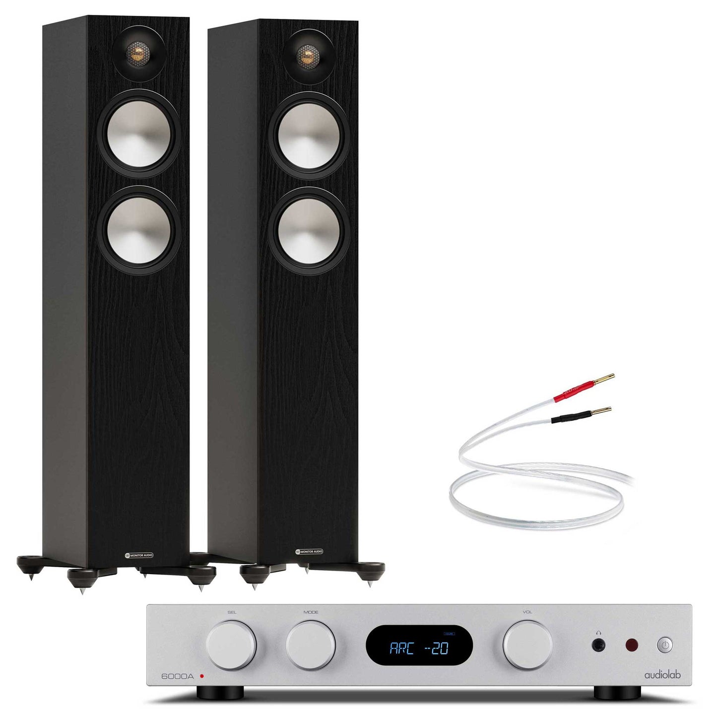 Audiolab 6000A MKII Silver with Monitor Audio Bronze 300 7G Black