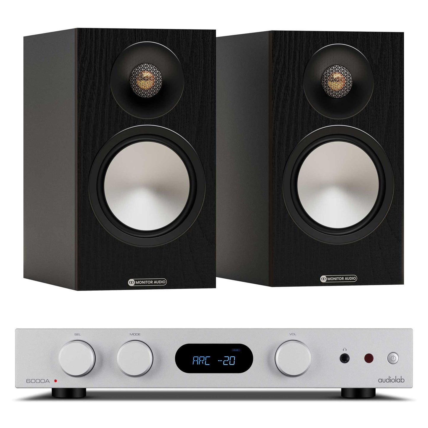 Audiolab 6000A MKII Silver with Monitor Audio Bronze 50 7G Black