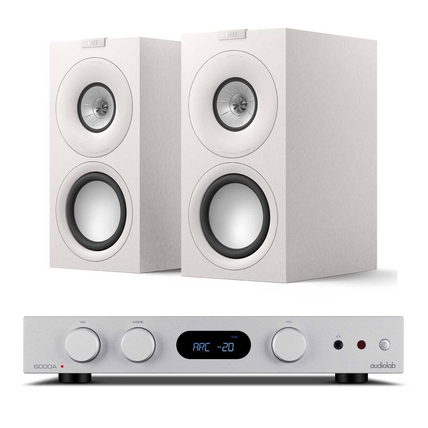 Audiolab 6000A MKII with KEF Q Concerto Meta Silver / White