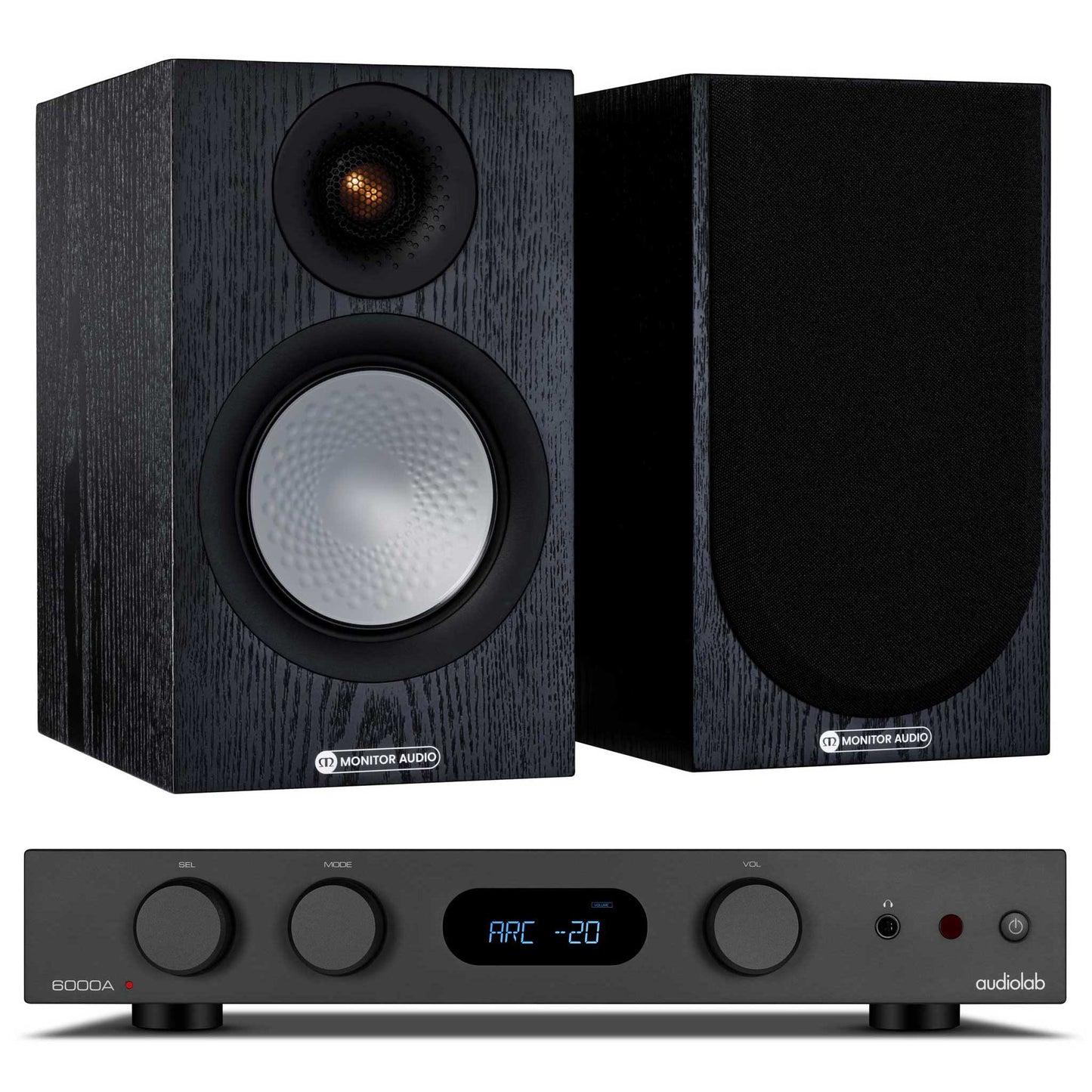 Audiolab 6000A MKII Black with Monitor Audio Silver 50 Black Oak