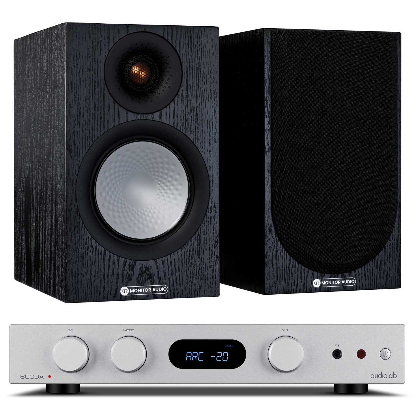 Audiolab 6000A MKII Silver with Monitor Audio Silver 50 Black Oak