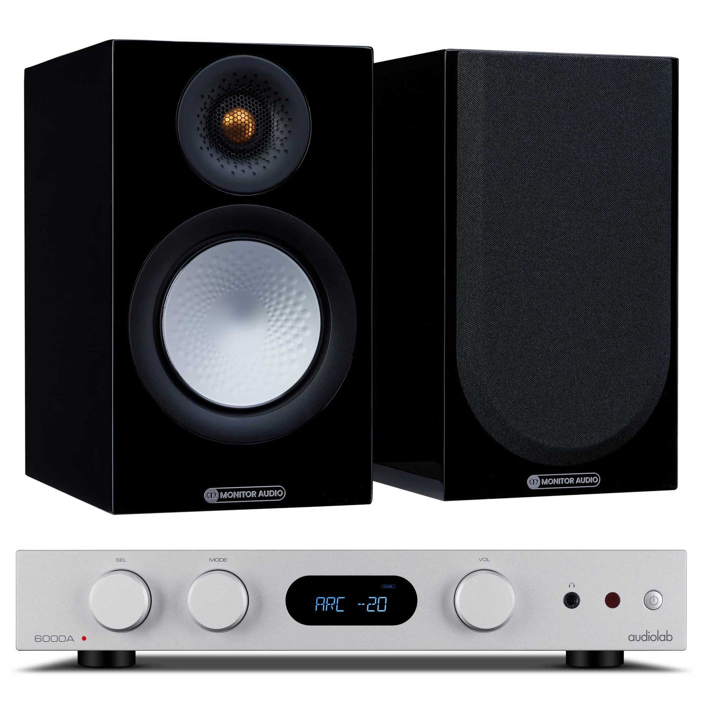 Audiolab 6000A MKII Silver with Monitor Audio Silver 50 Gloss Black