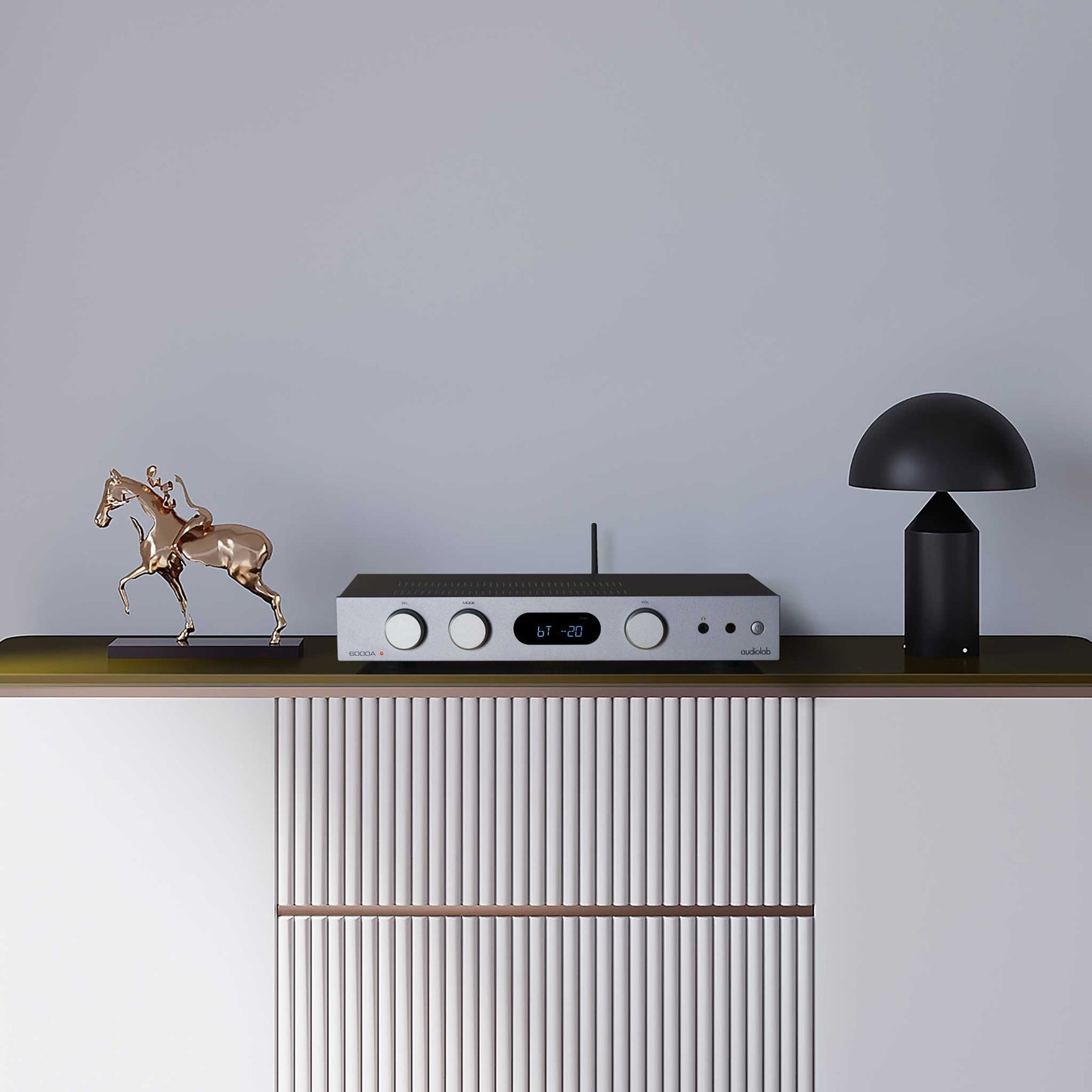 Audiolab 6000A MKII Silver On Sideboard