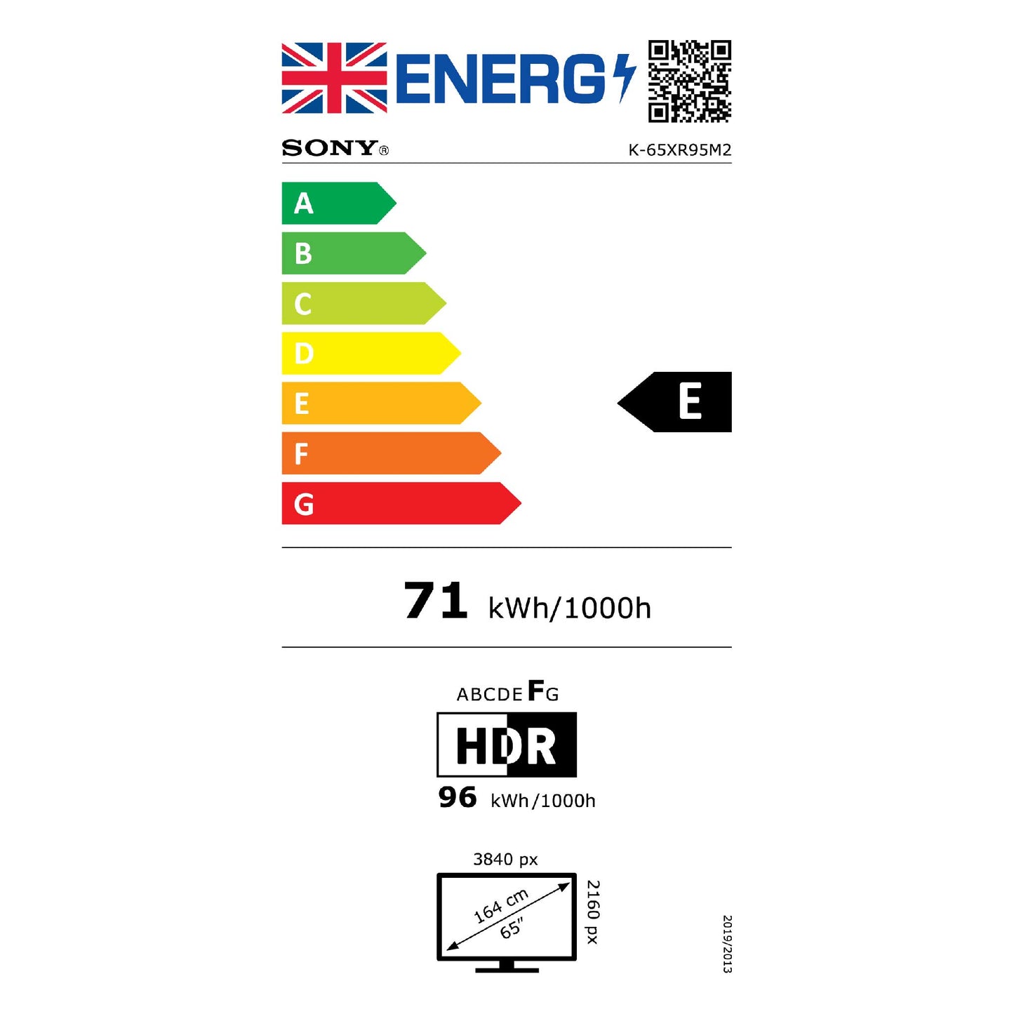 Sony BRAVIA 9 II K65XR95M2PB Energy Label