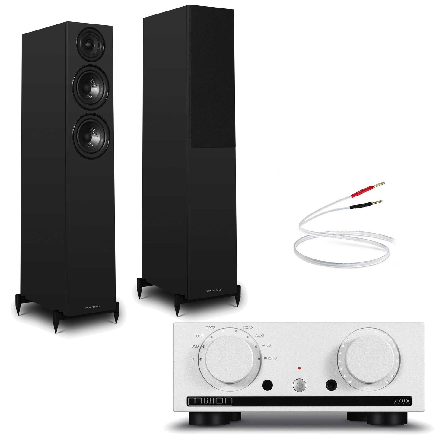 Mission 778x Silver with Wharfedale Diamond 12.3i Black