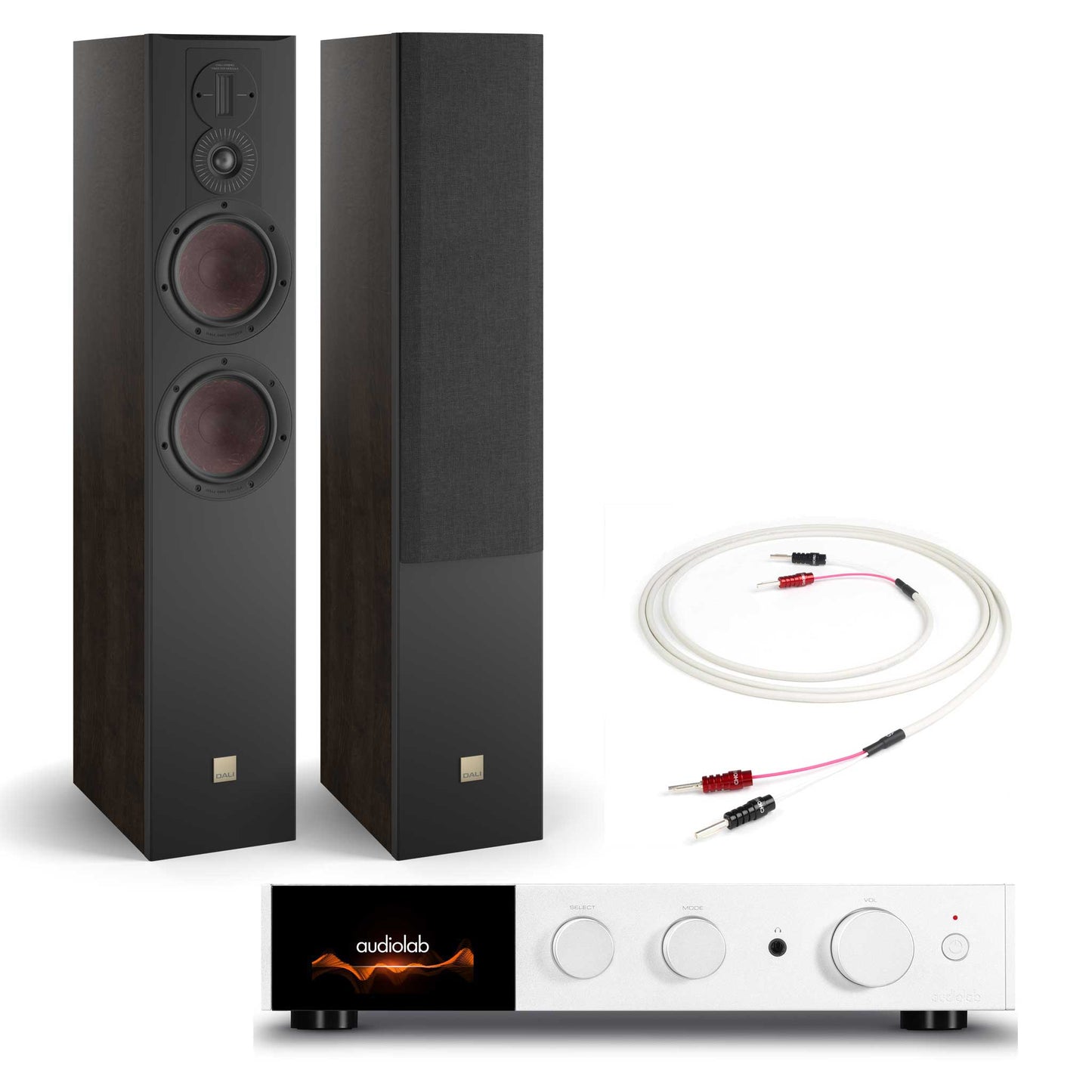 Audiolab 9000A Silver with Dali Opticon 6 MK2 Tobacco Oak