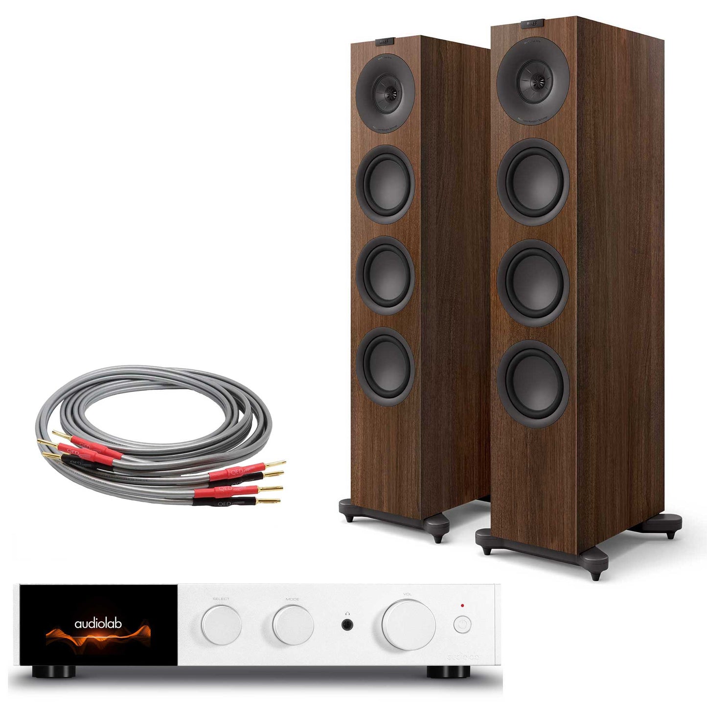 Audiolab 9000A Silver with KEF Q11 Meta Walnut