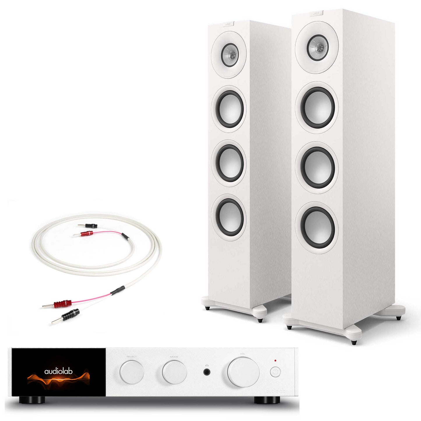 Audiolab 9000A Silver with KEF Q11 Meta Satin White