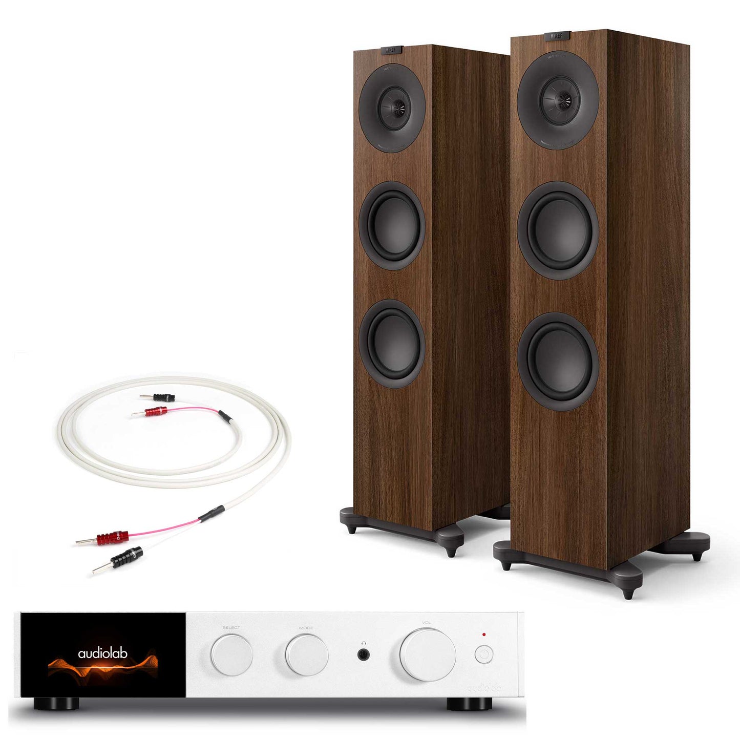 Audiolab 9000A Silver with KEF Q7 Meta Walnut