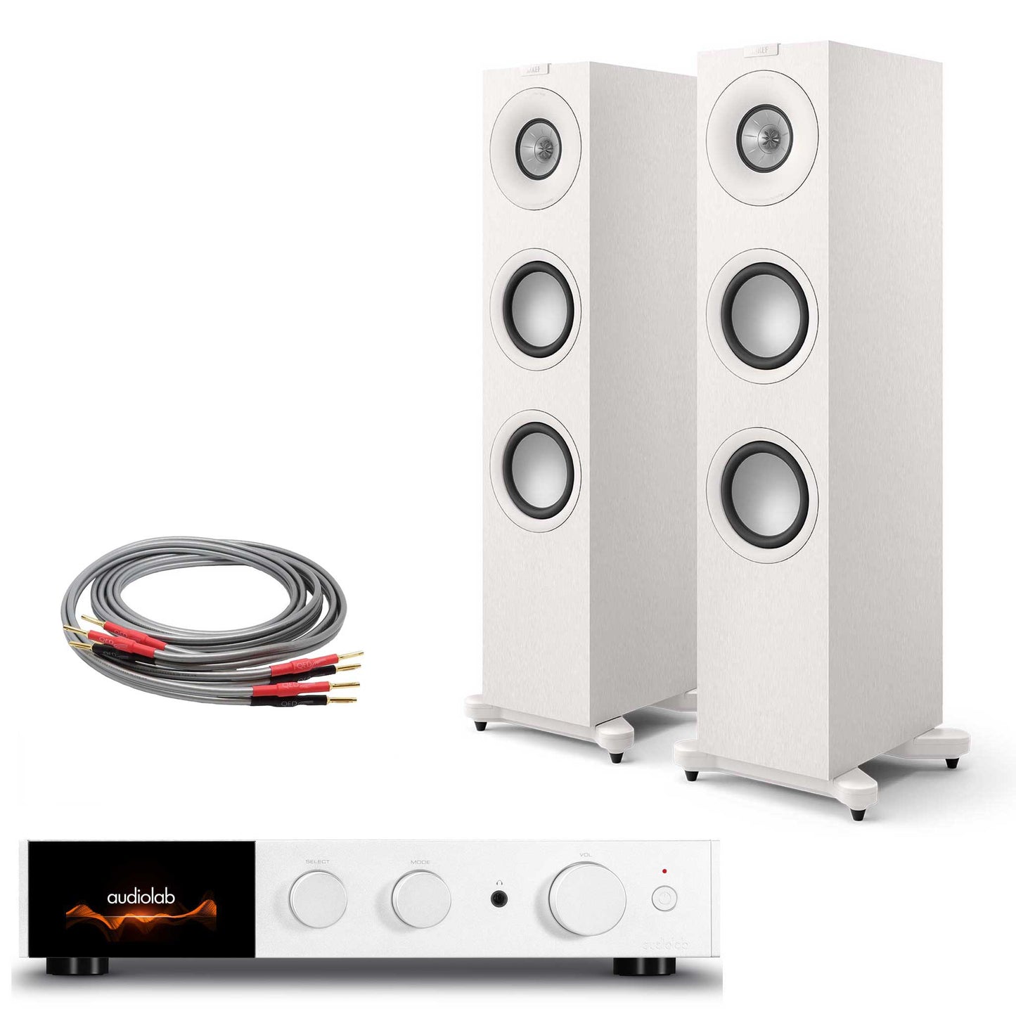 Audiolab 9000A Silver with KEF Q7 Meta Satin White