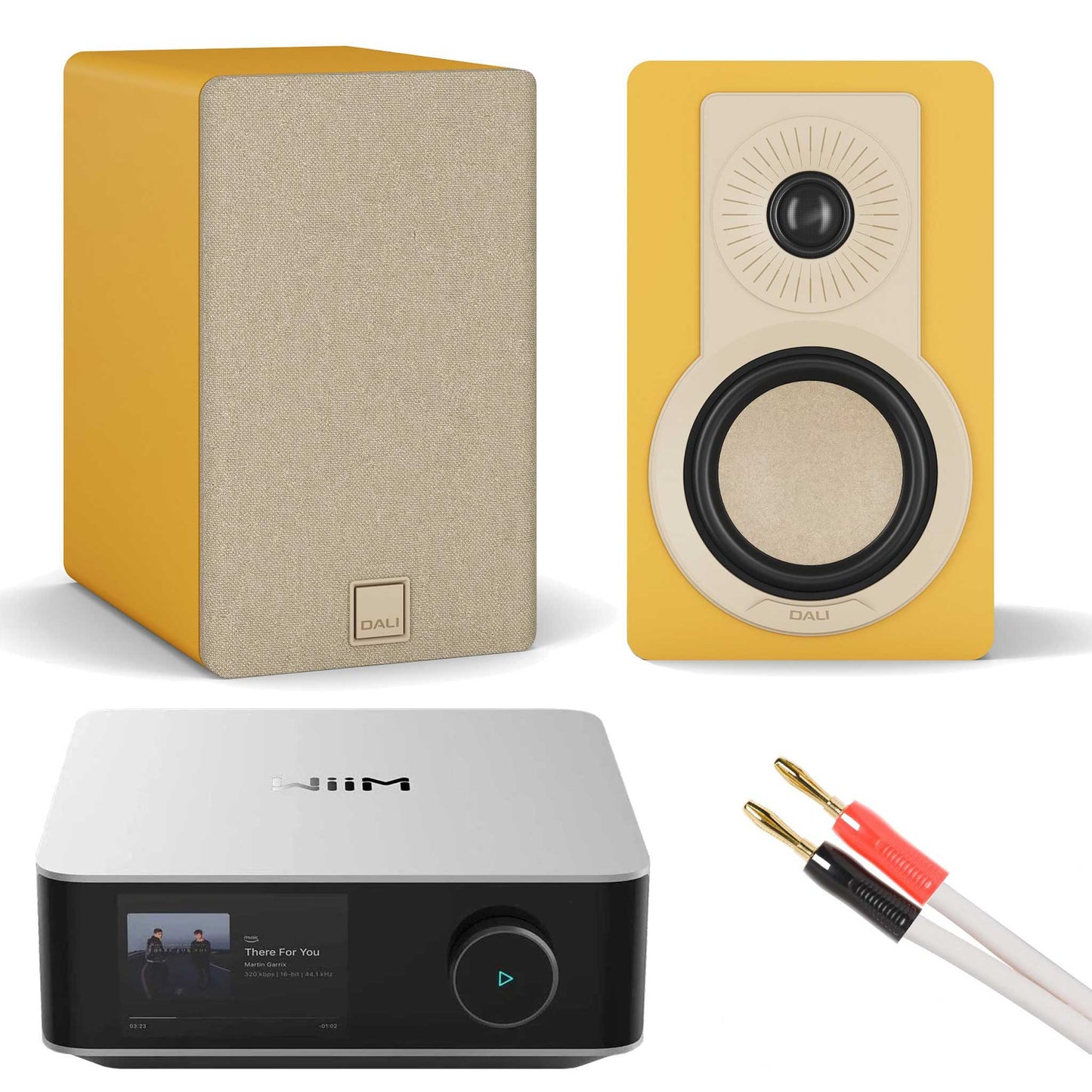 WiiM Amp Ultra Silver with Dali Kupid Golden Yellow