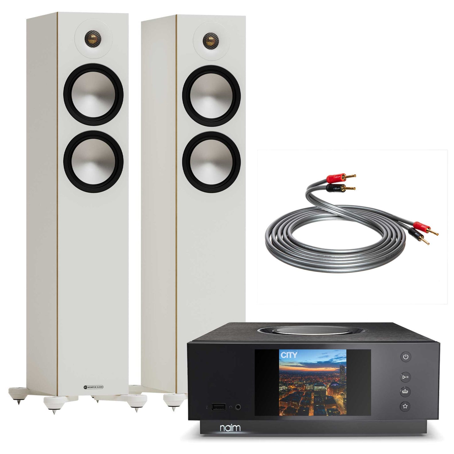 Naim Uniti Atom with Monitor Audio Bronze 300 7G White