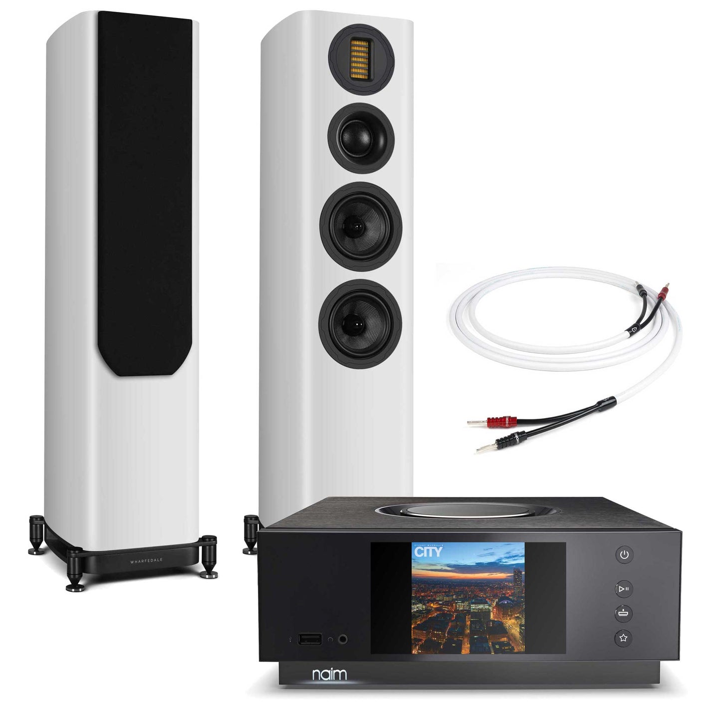 Naim Uniti Atom With Wharfedale Evo 5.3 Speakers White