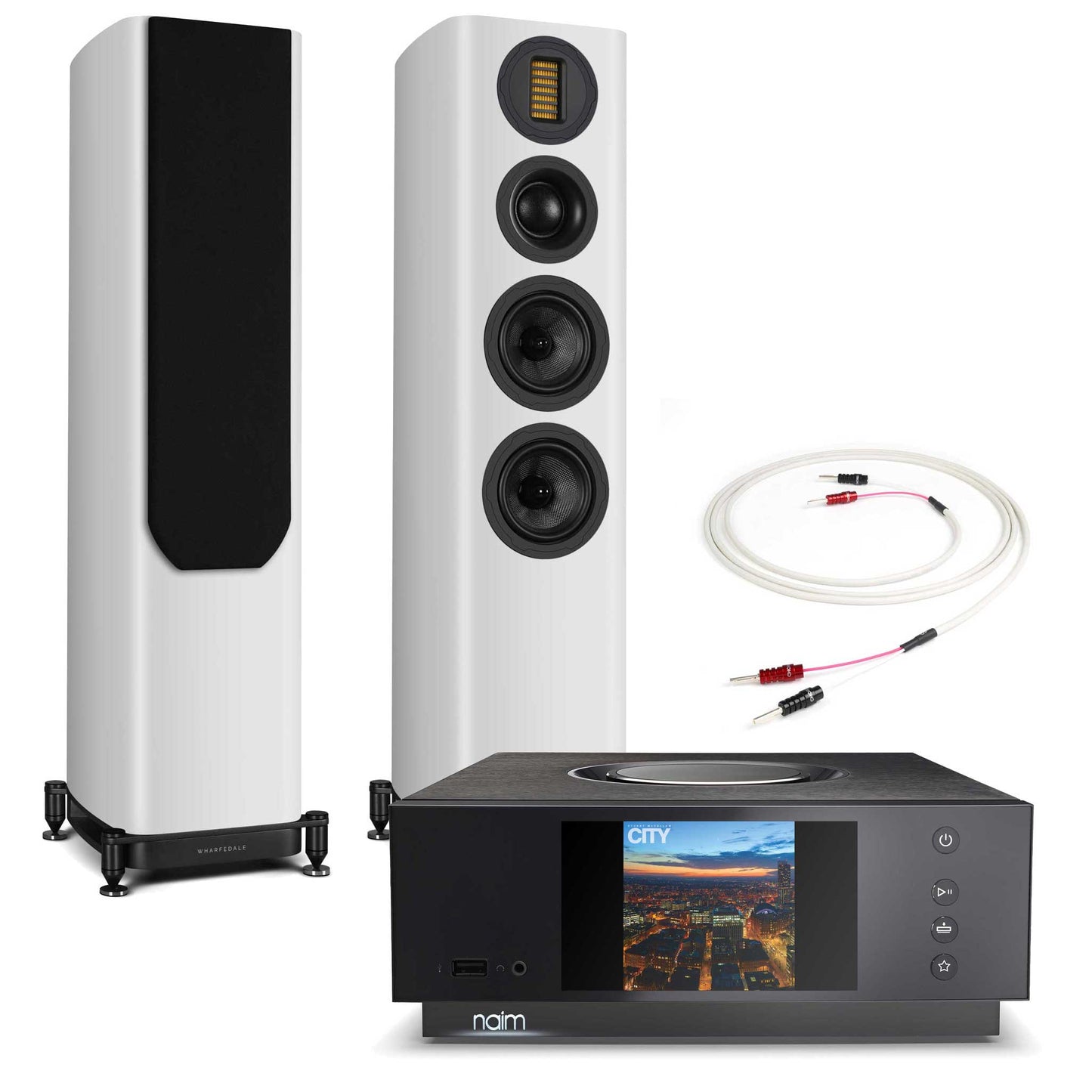 Naim Uniti Atom with Wharfedale EVO 5.3 White