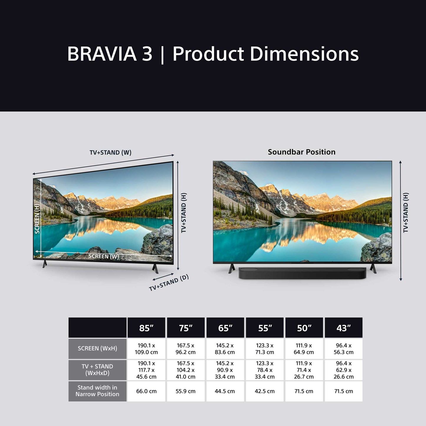 Sony BRAVIA 3 TV Dimensions