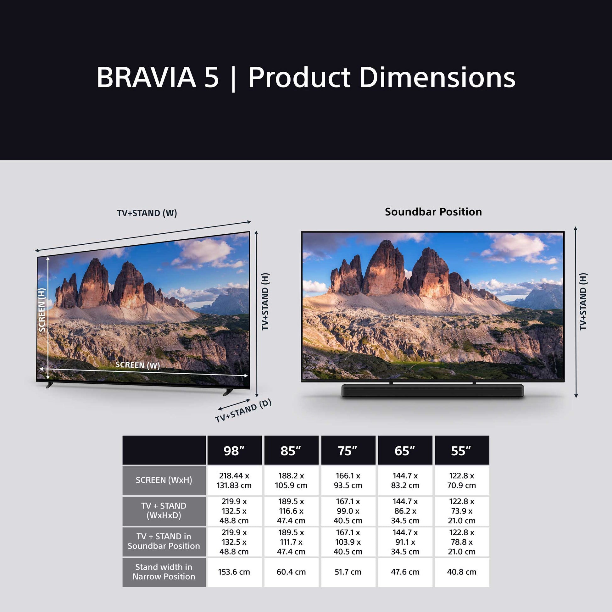 Sony BRAVIA 5 TV Dimensions