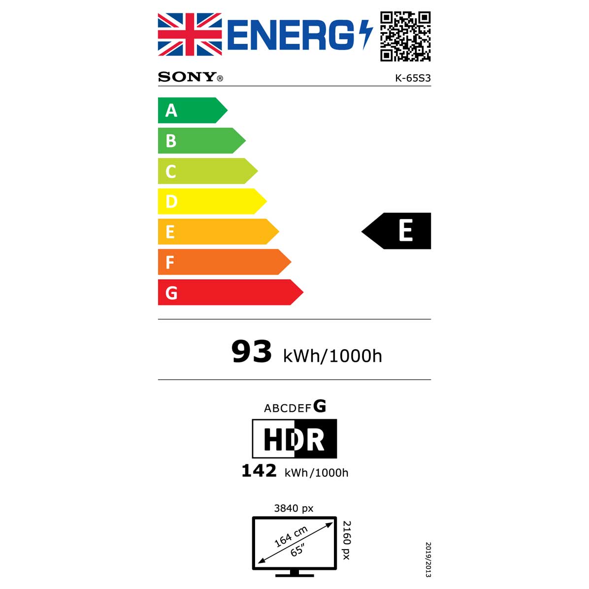 Sony BRAVIA 3 65 Energy Label