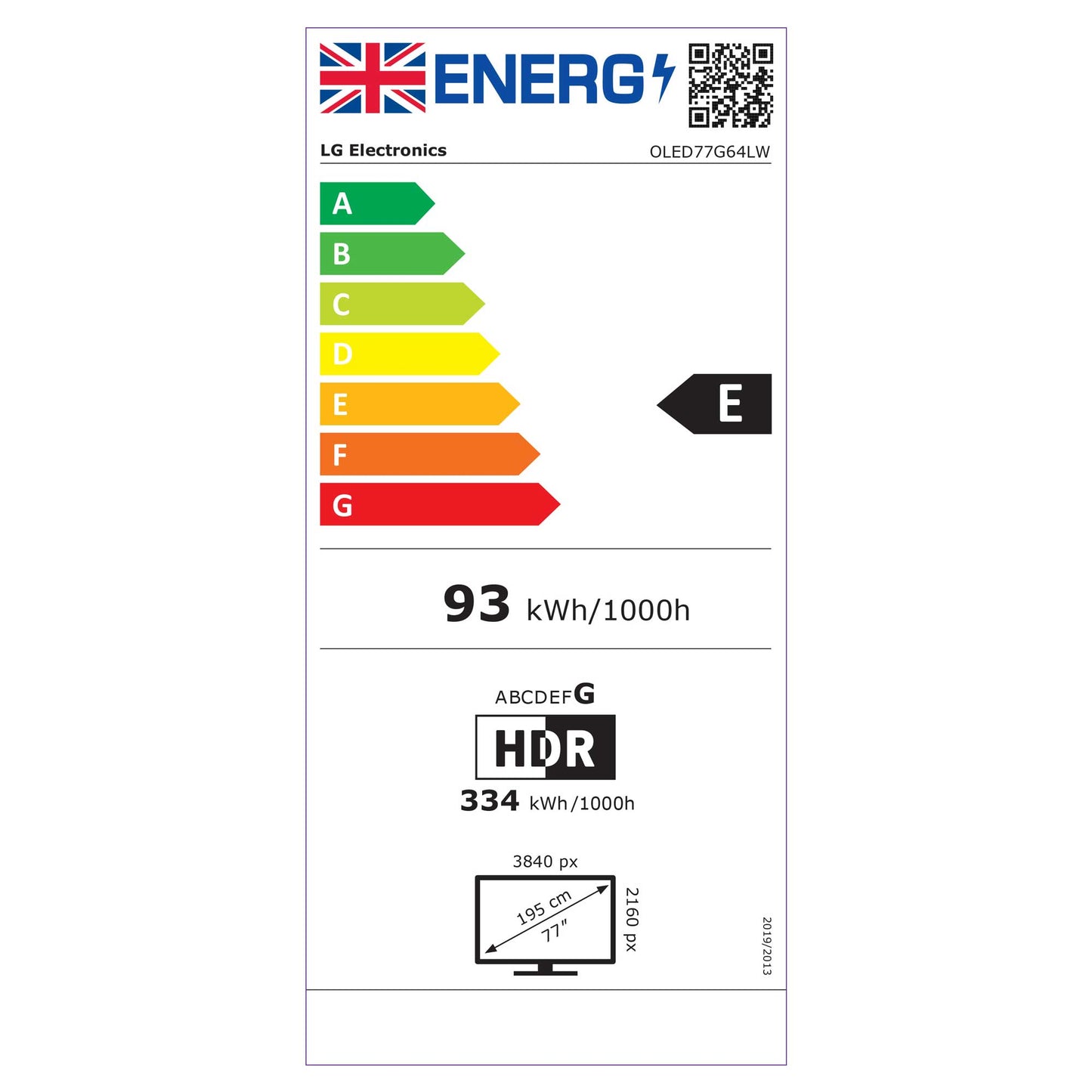 LG OLED77G64LW Energy Label