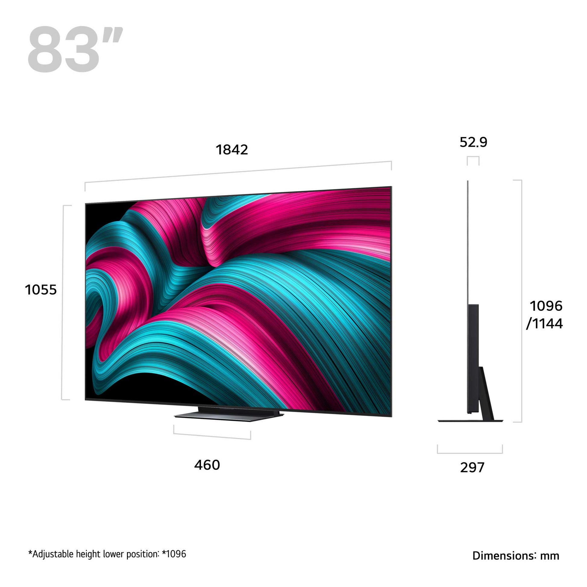 LG OLED83C54LA C5 83" OLED TV Dimensions