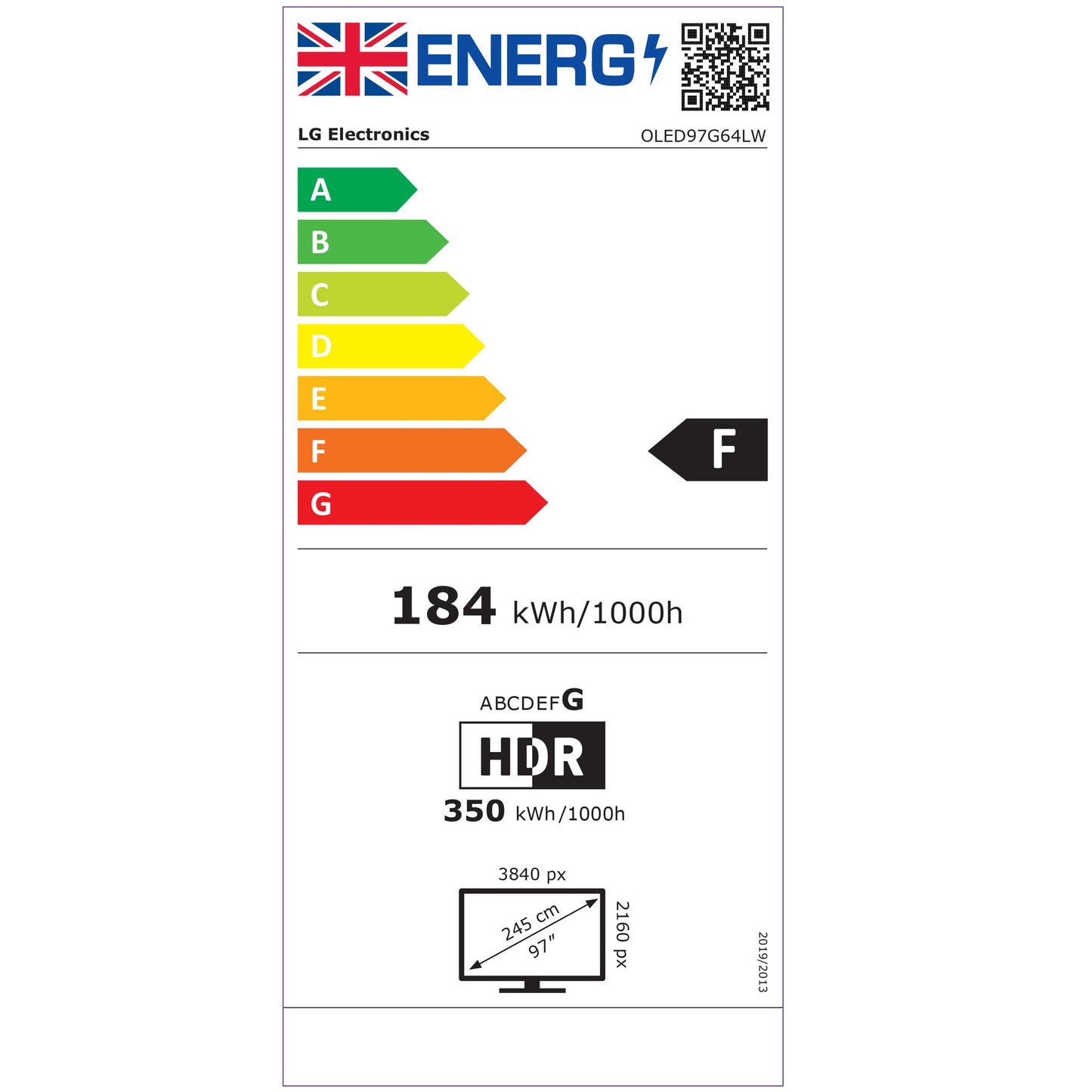 LG OLED97G64LW Energy Label