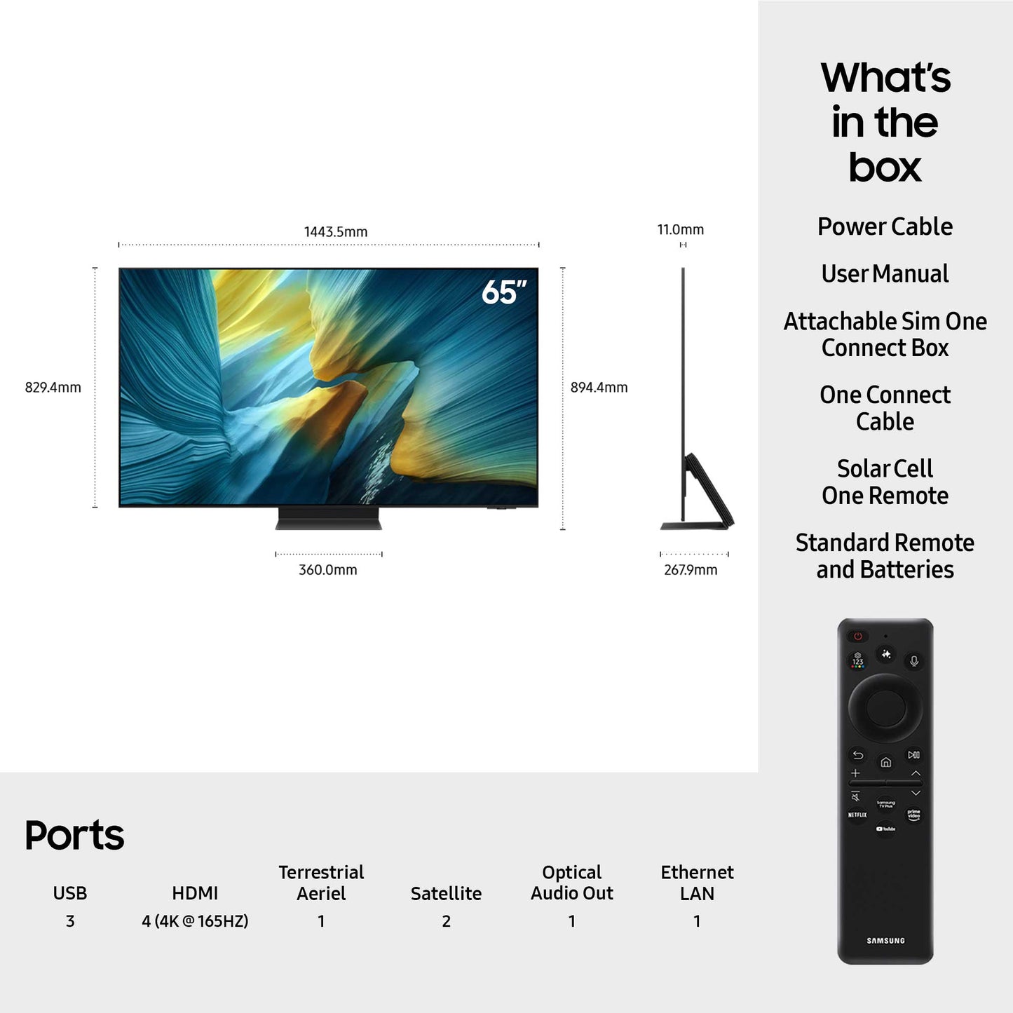 Samsung QE65S95F 65" OLED 4K Smart TV Dimensions