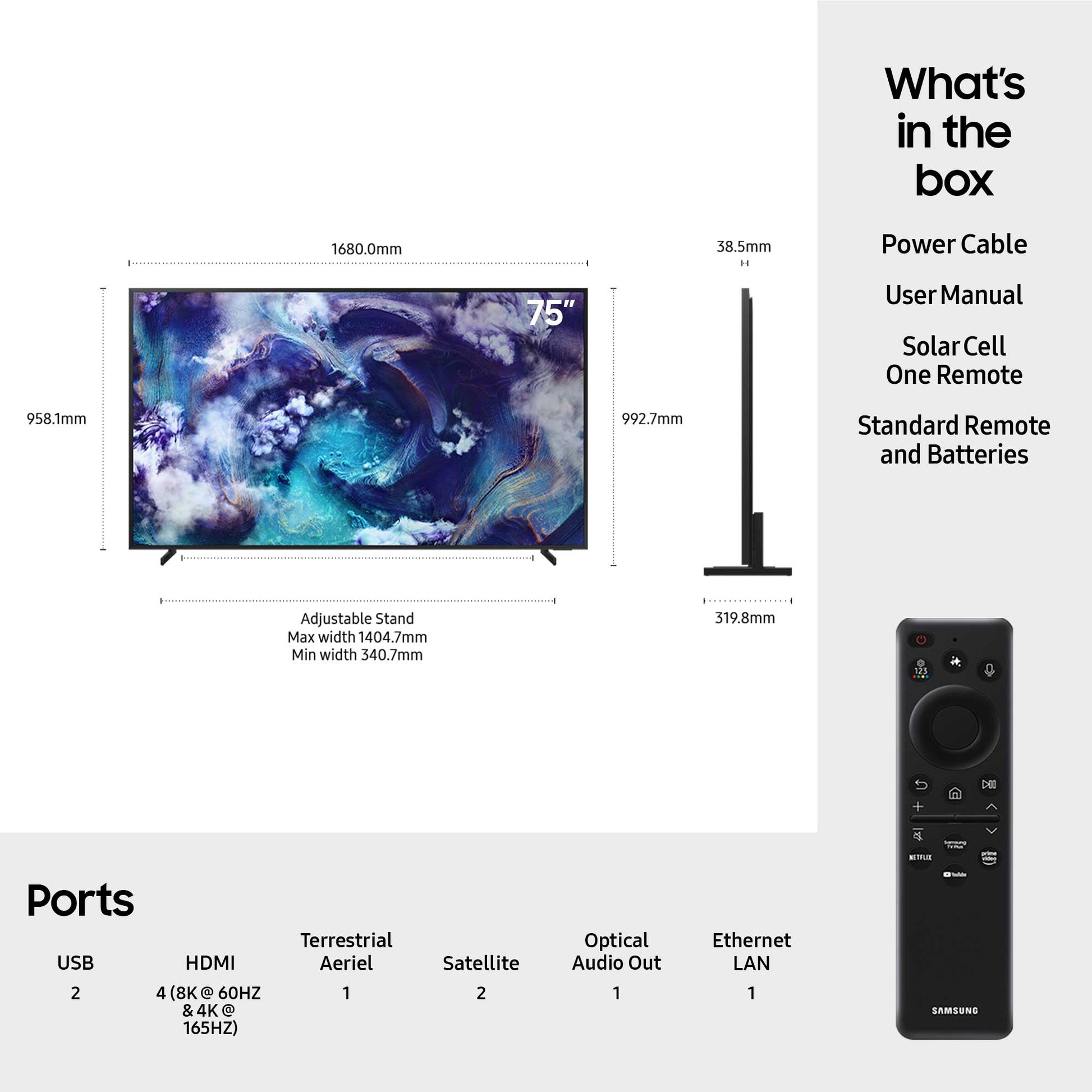 Samsung QE75QN900F Dimensions