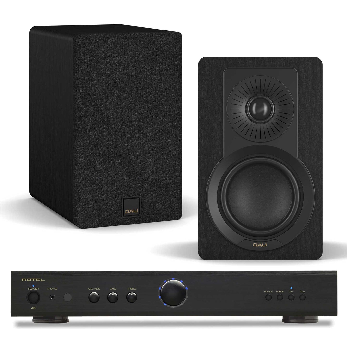 Rotel A8 Black with Dali Kupid Black Ash