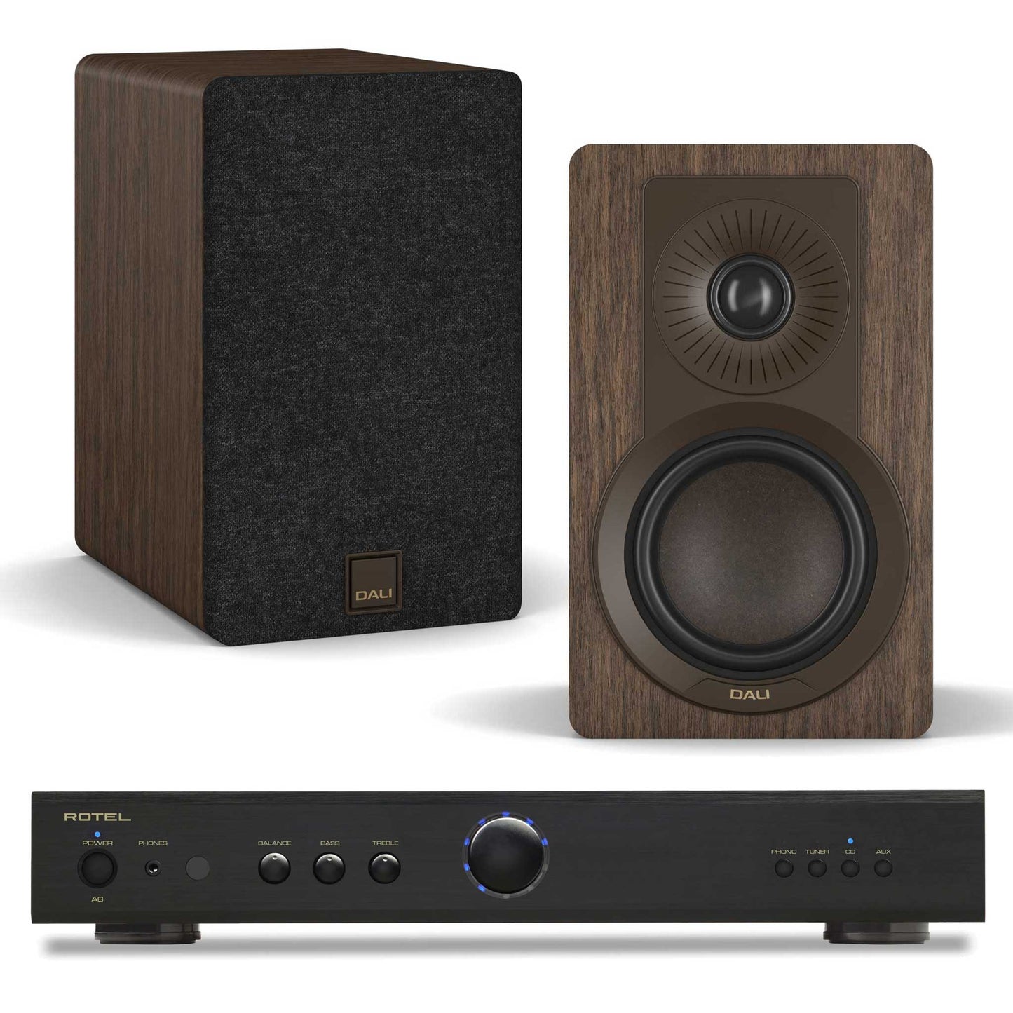 Rotel A8 Black with Dali Kupid Dark Walnut
