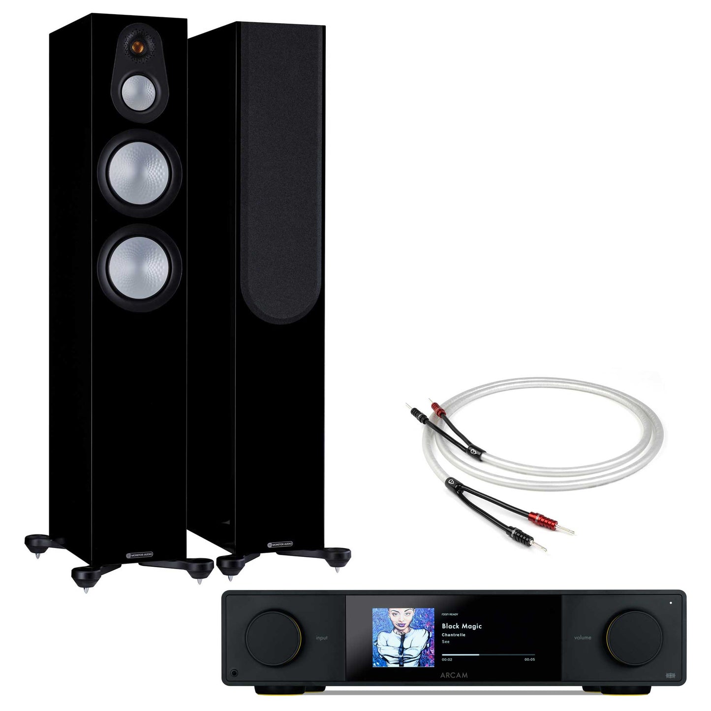 Arcam SA35 with Monitor Audio Silver 300 7G Gloss Black