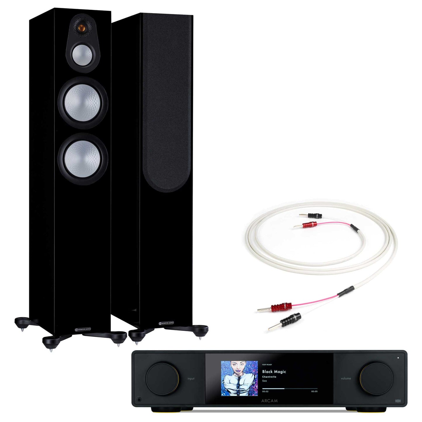 Arcam SA35 with Monitor Audio Silver 300 7G Gloss Black