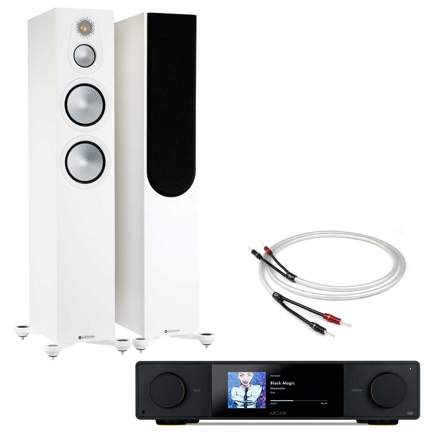 Arcam SA35 with Monitor Audio Silver 300 7G Satin White