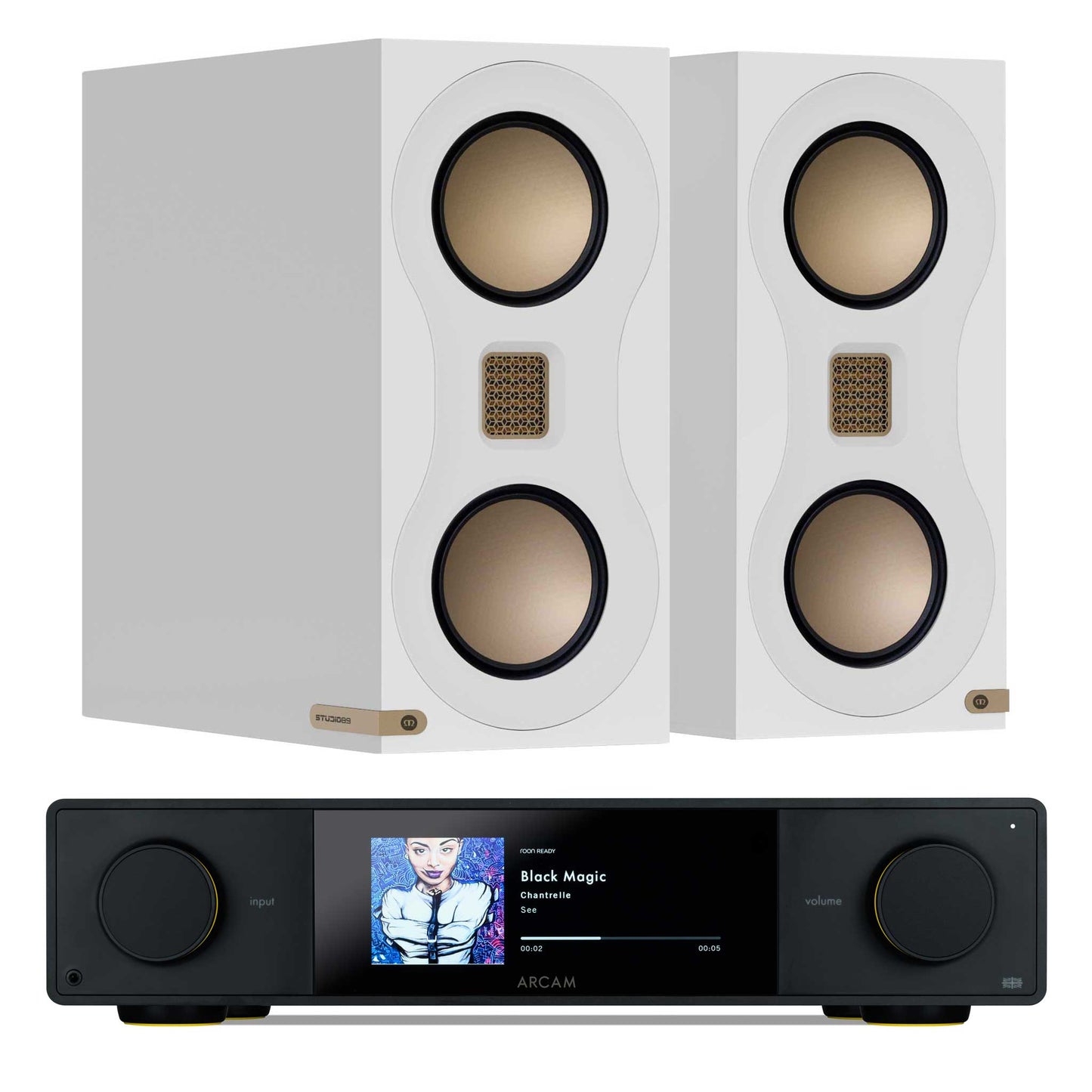 Arcam SA35 with Monitor Audio Studio 89 Gloss White