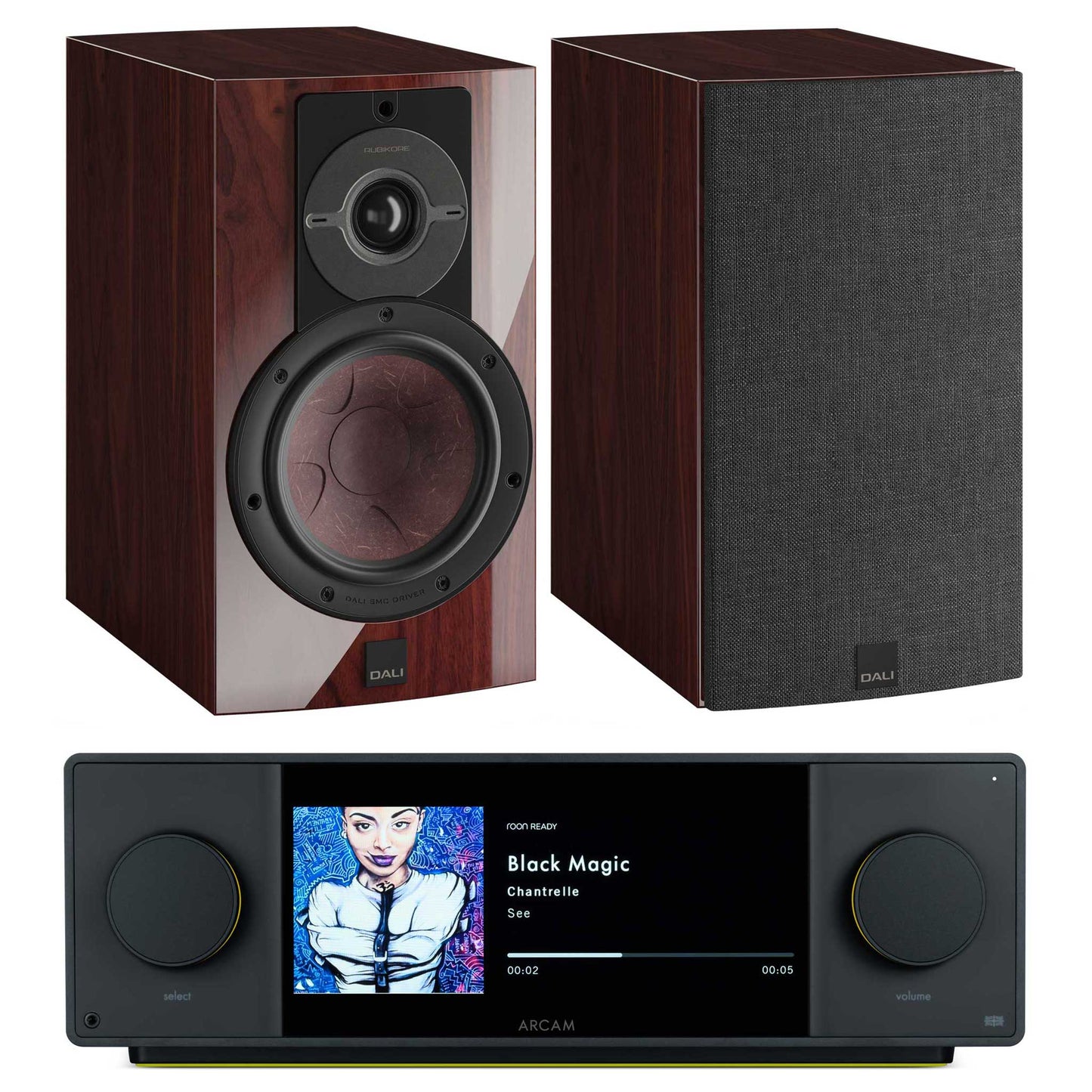 Arcam SA45 with Dali Rubikore 2 Maroon High Gloss