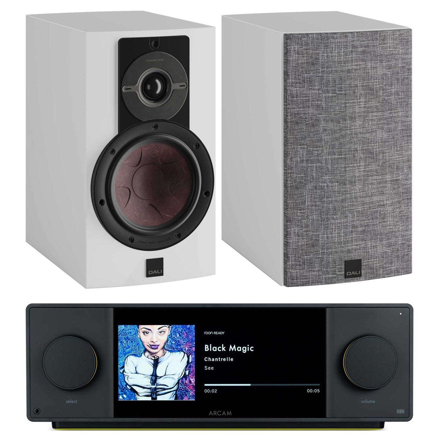 Arcam SA45 with Dali Rubikore 2 White High Gloss