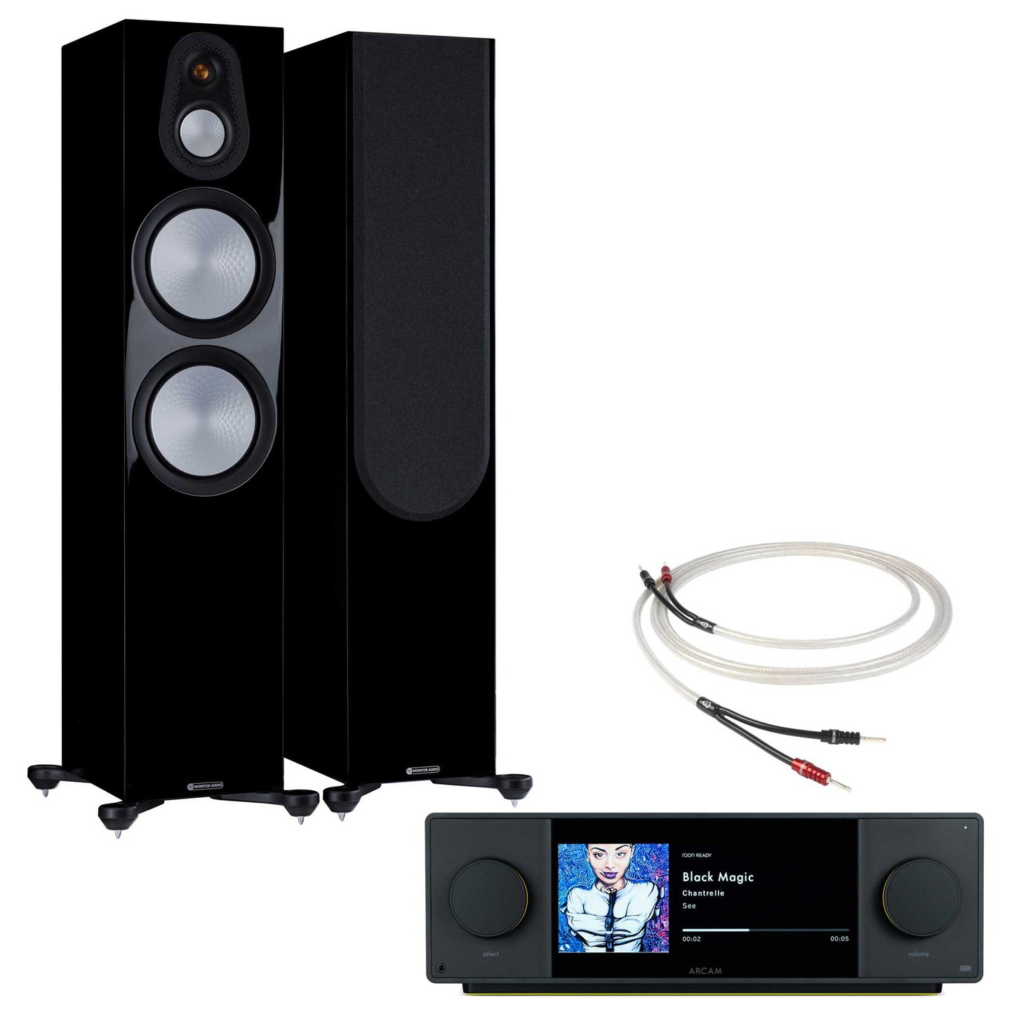 Arcam SA45 with Monitor Audio Silver 500 Gloss Black