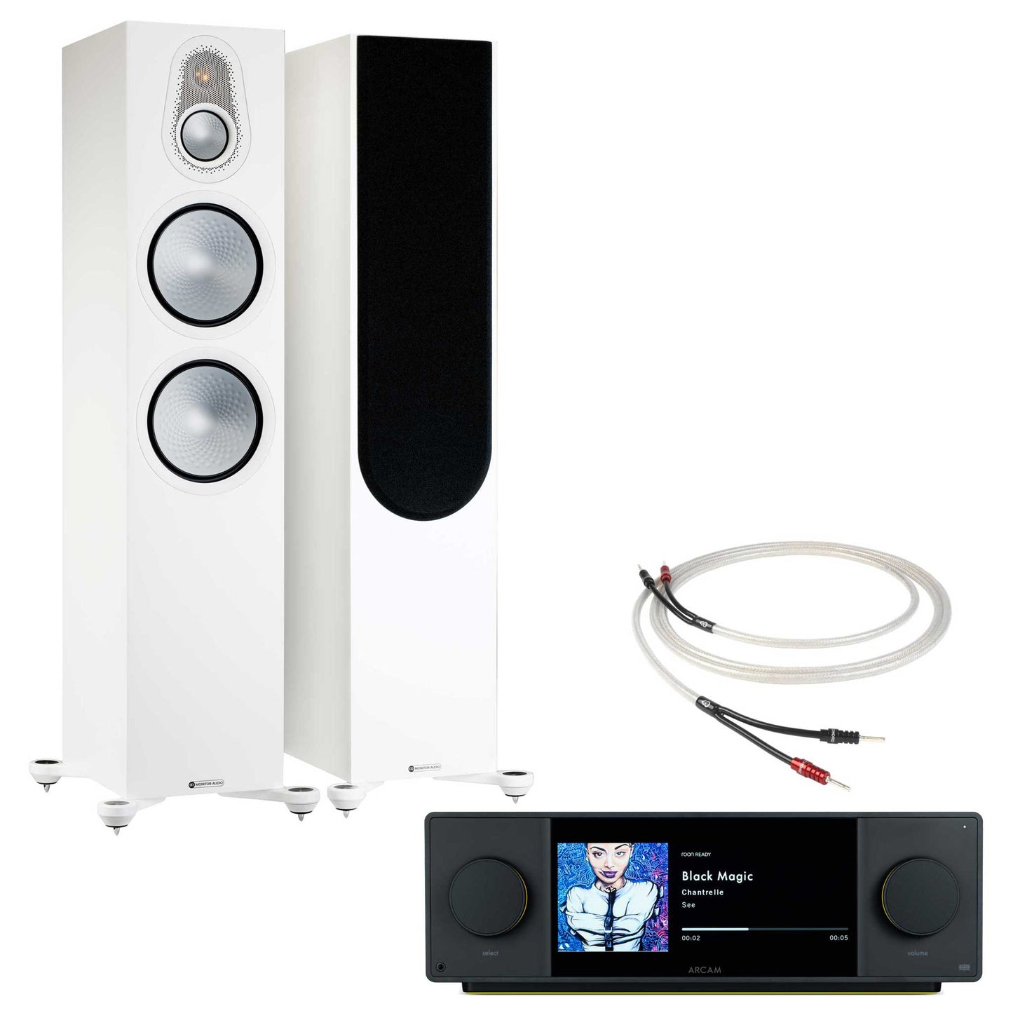 Arcam SA45 with Monitor Audio Silver 500 Satin White
