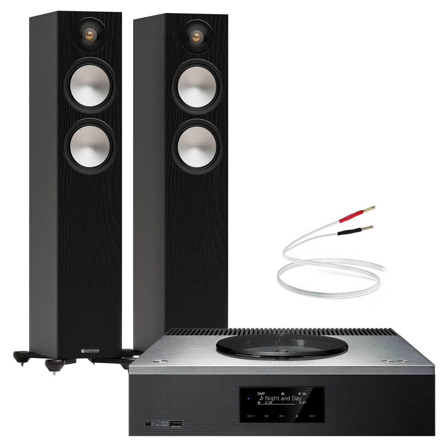 Technics SA-C600 Silver with Monitor Audio Bronze 300 7G Black