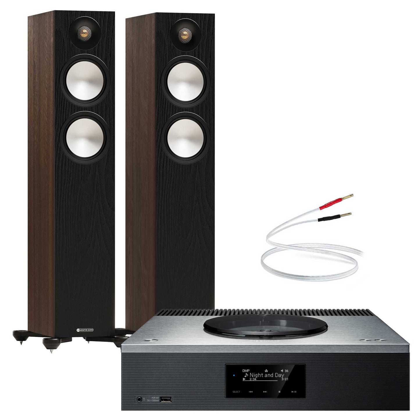 Technics SA-C600 Silver with Monitor Audio Bronze 300 7G Walnut