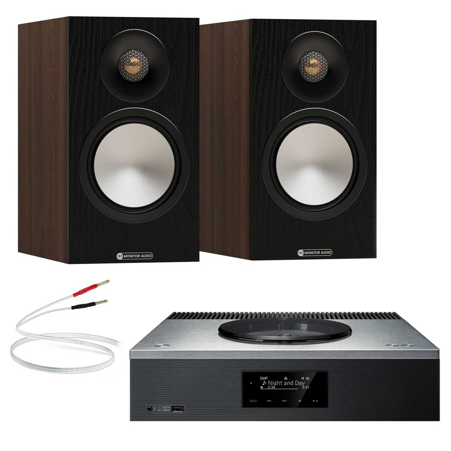 Technics SA-C600 Silver with Monitor Audio Bronze 50 7G Walnut