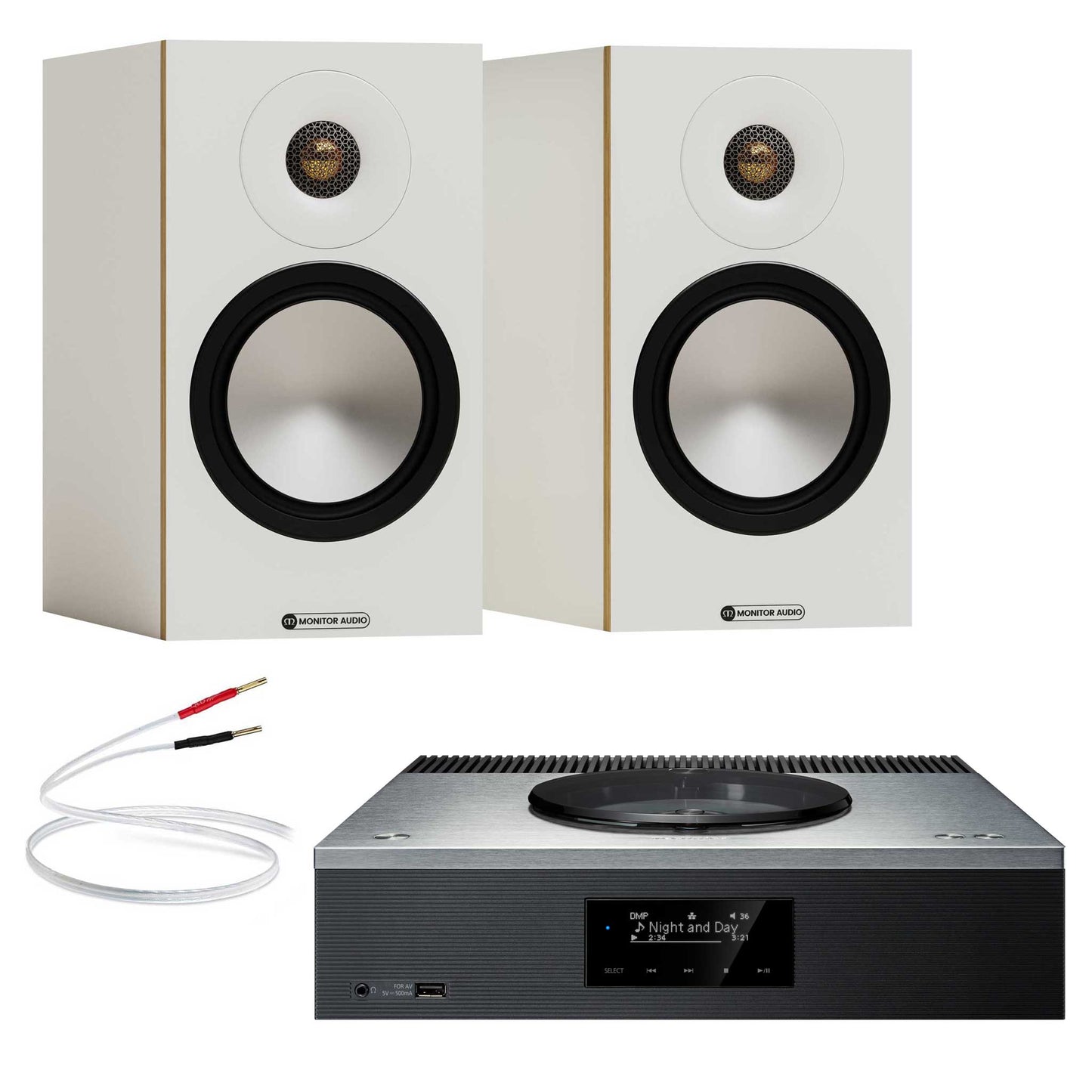 Technics SA-C600 Silver with Monitor Audio Bronze 50 7G White