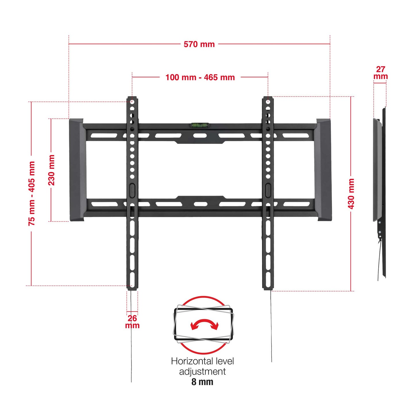 TTD-404FLA TV Wall Bracket Dimensions