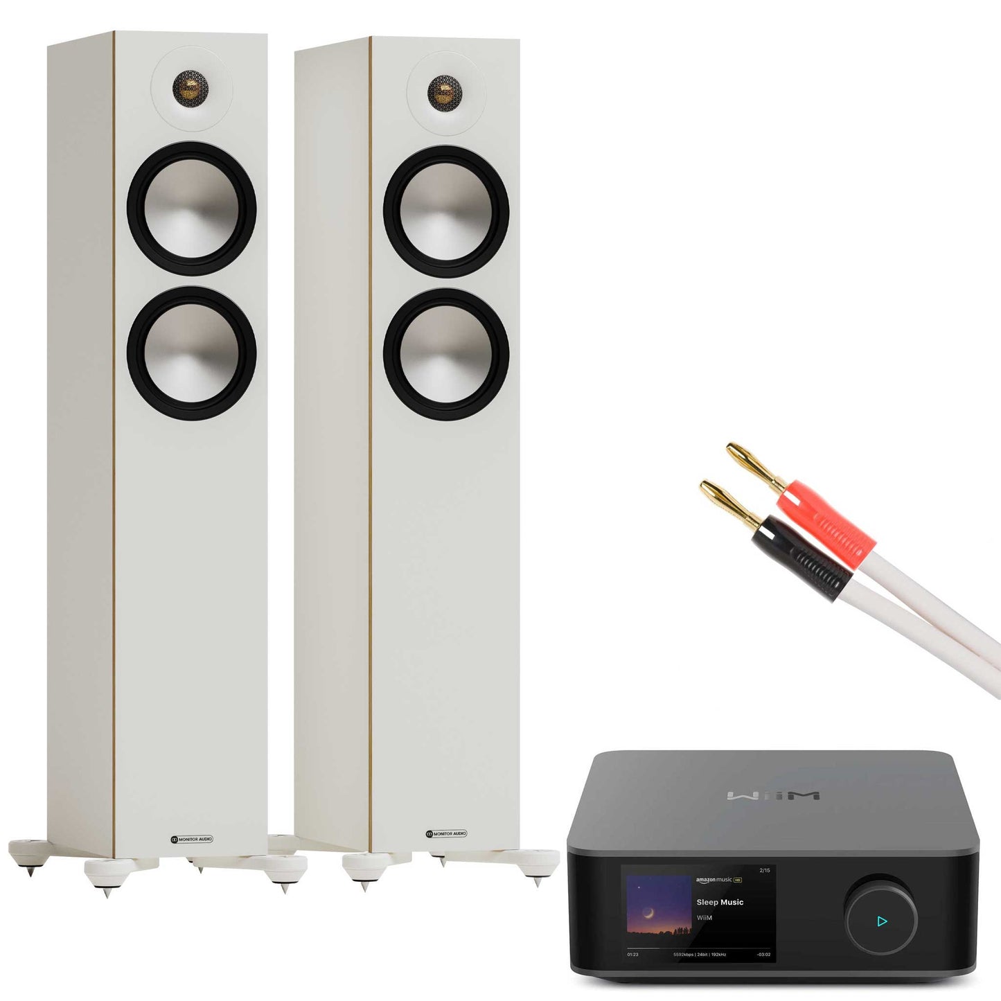 WiiM Amp Ultra Space Grey with Monitor Audio Bronze 300 7G White