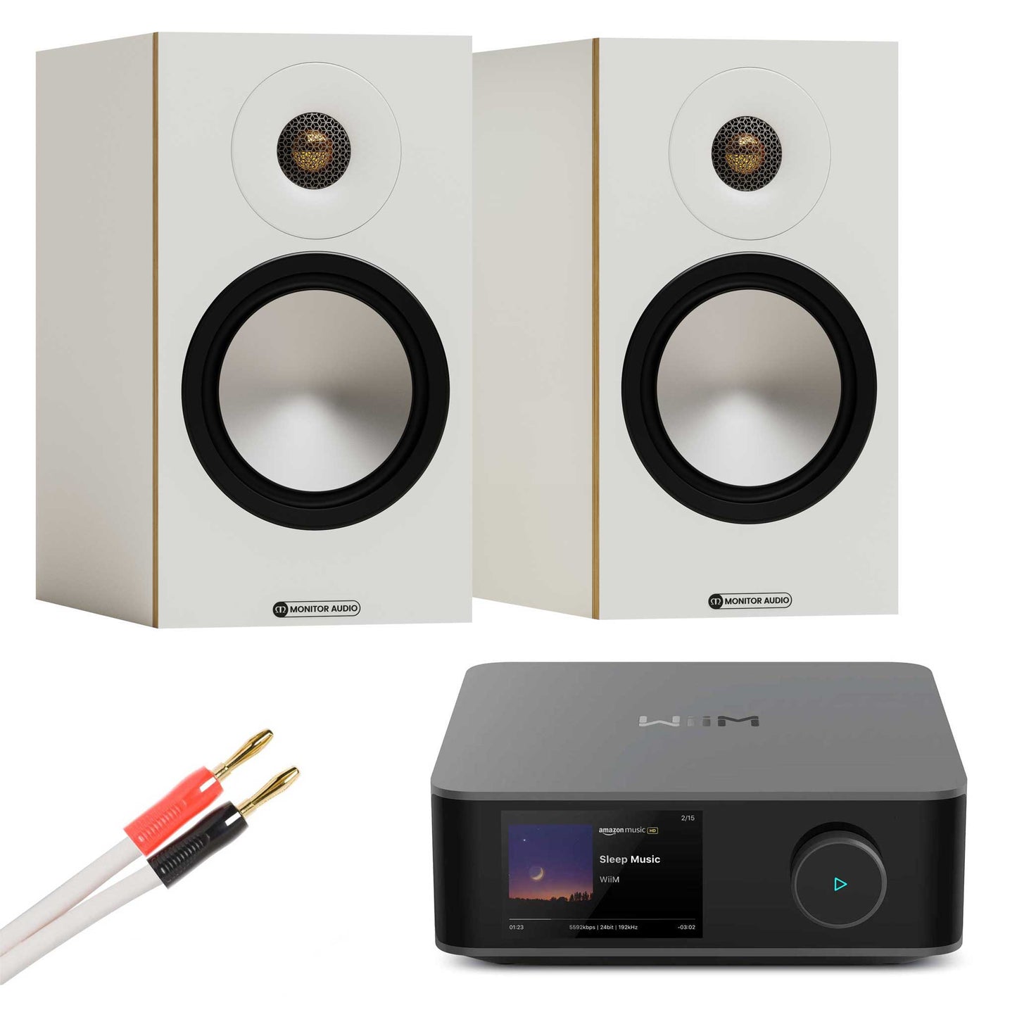 WiiM Amp Ultra Space Grey with Monitor Audio Bronze 50 7G White