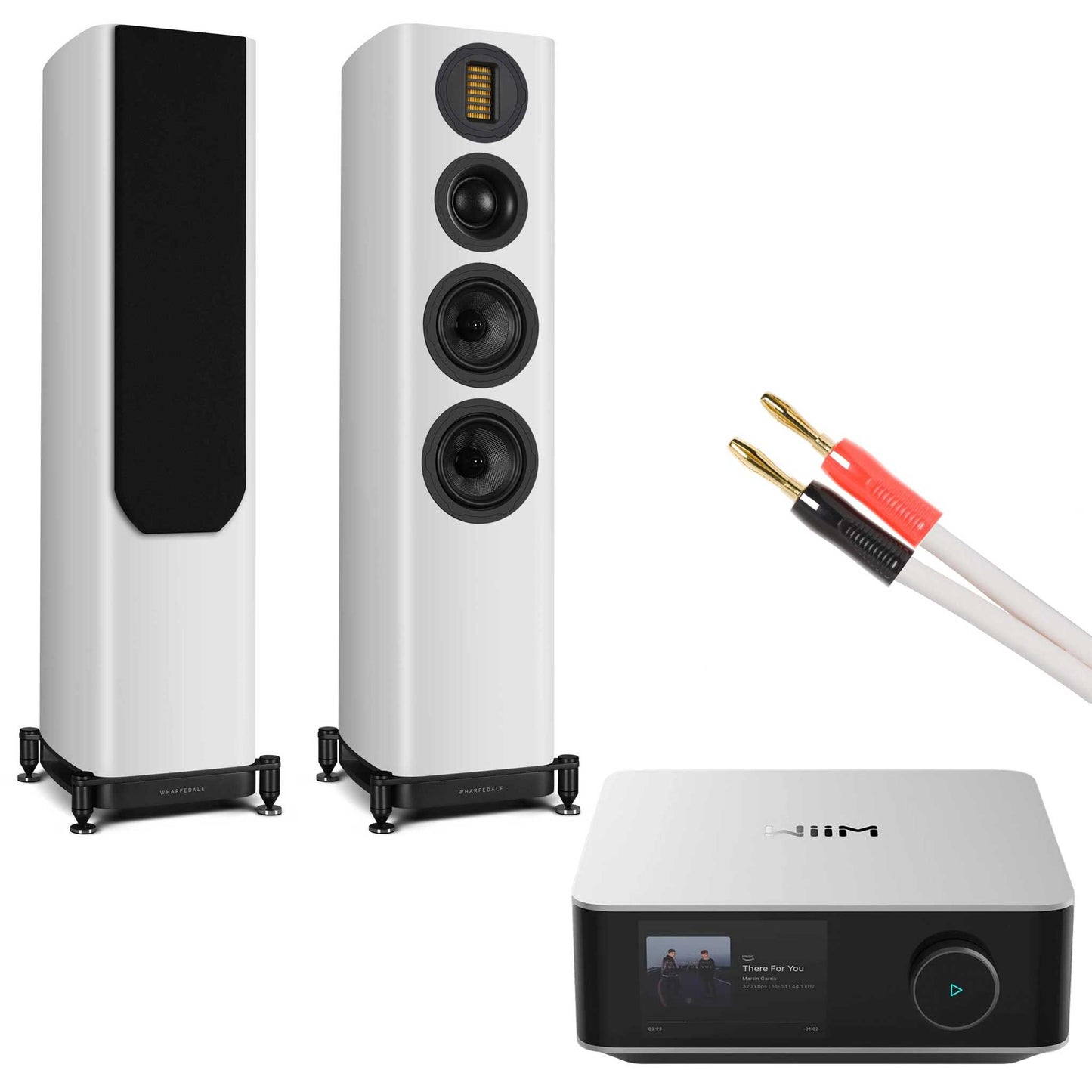 WiiM Amp Ultra Silver with Wharfedale EVO 5.3 White