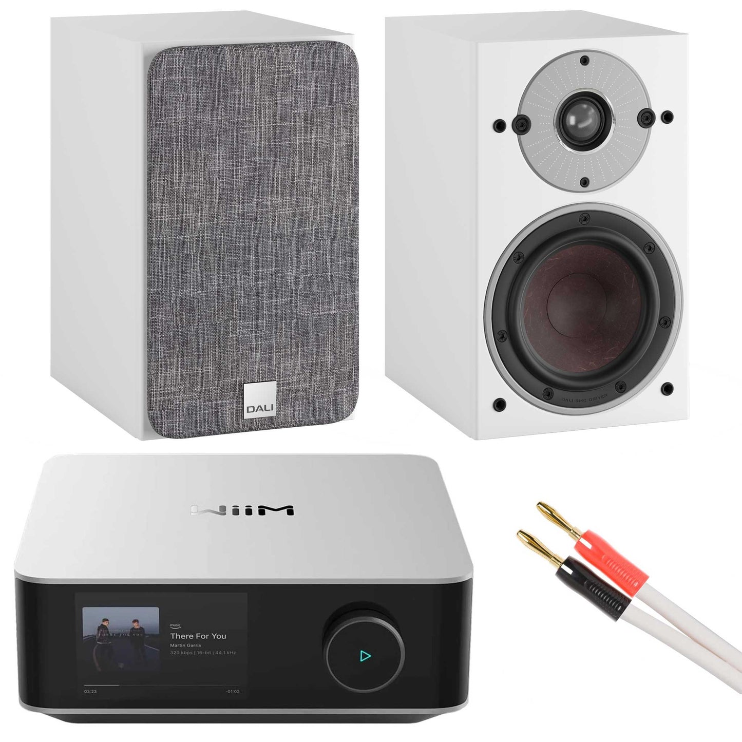 WiiM Amp Ultra Silver with Dali Oberon 1 White