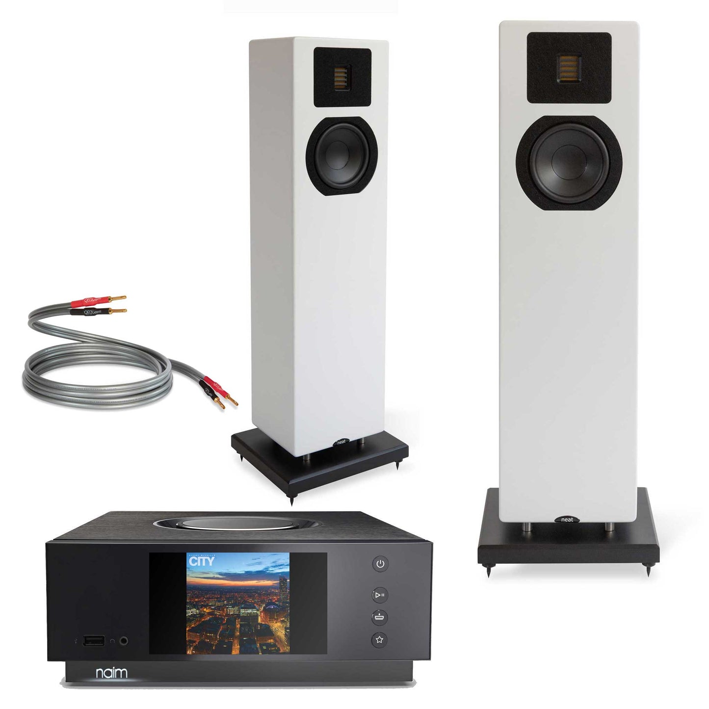 Naim Uniti Atom with Neat Mystique Classic Satin White