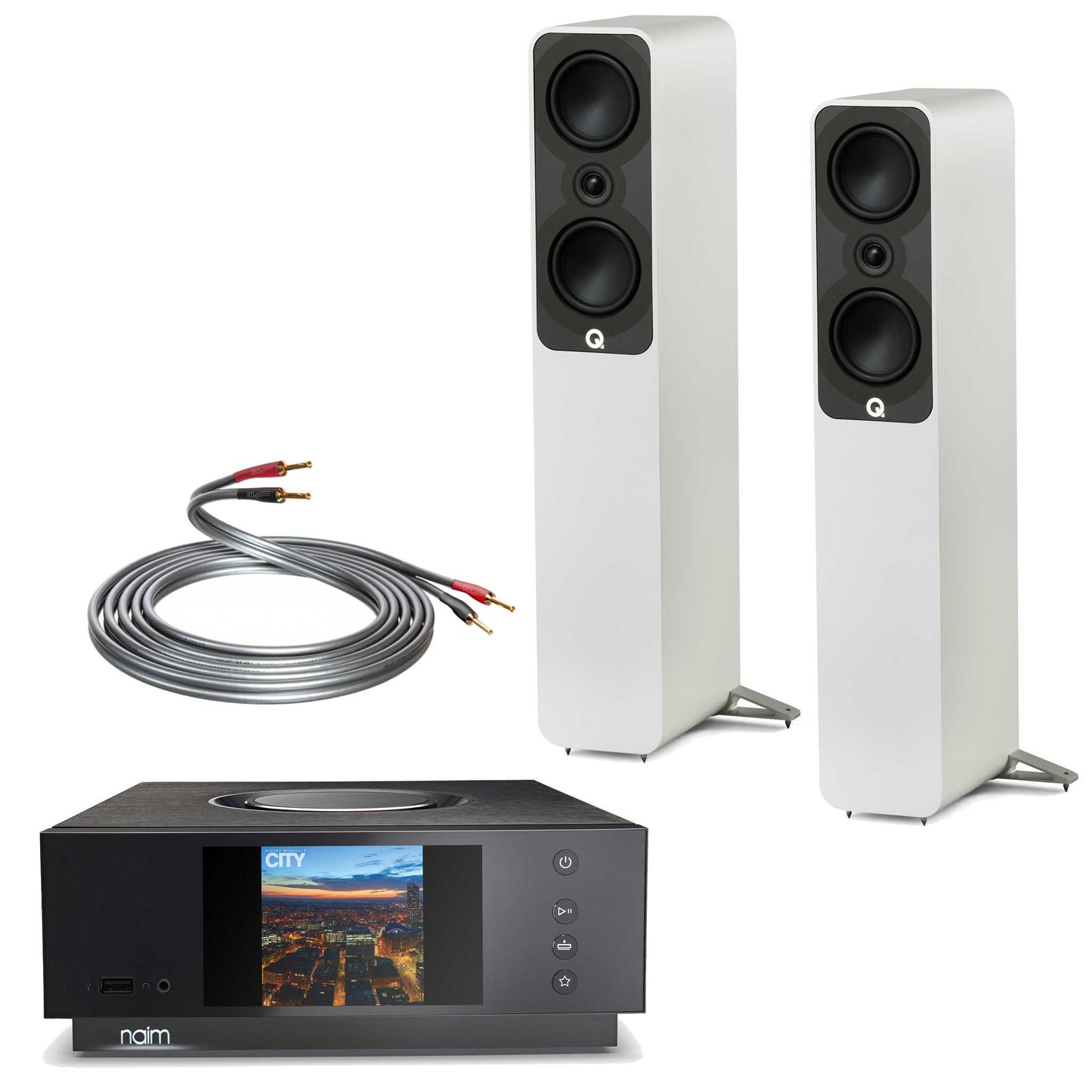 Naim Uniti Atom With Q Acoustics 5040 Speakers Satin White