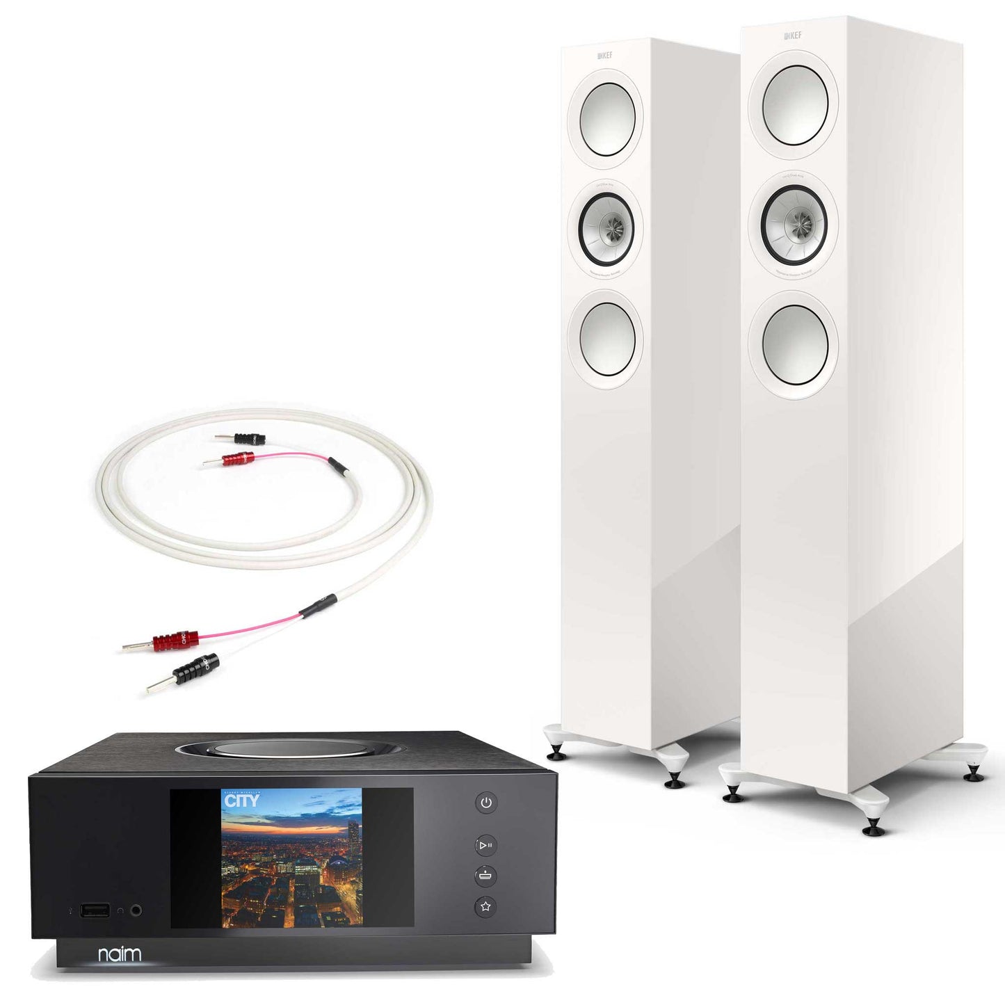 Naim Uniti Atom With KEF R5 Meta White Gloss