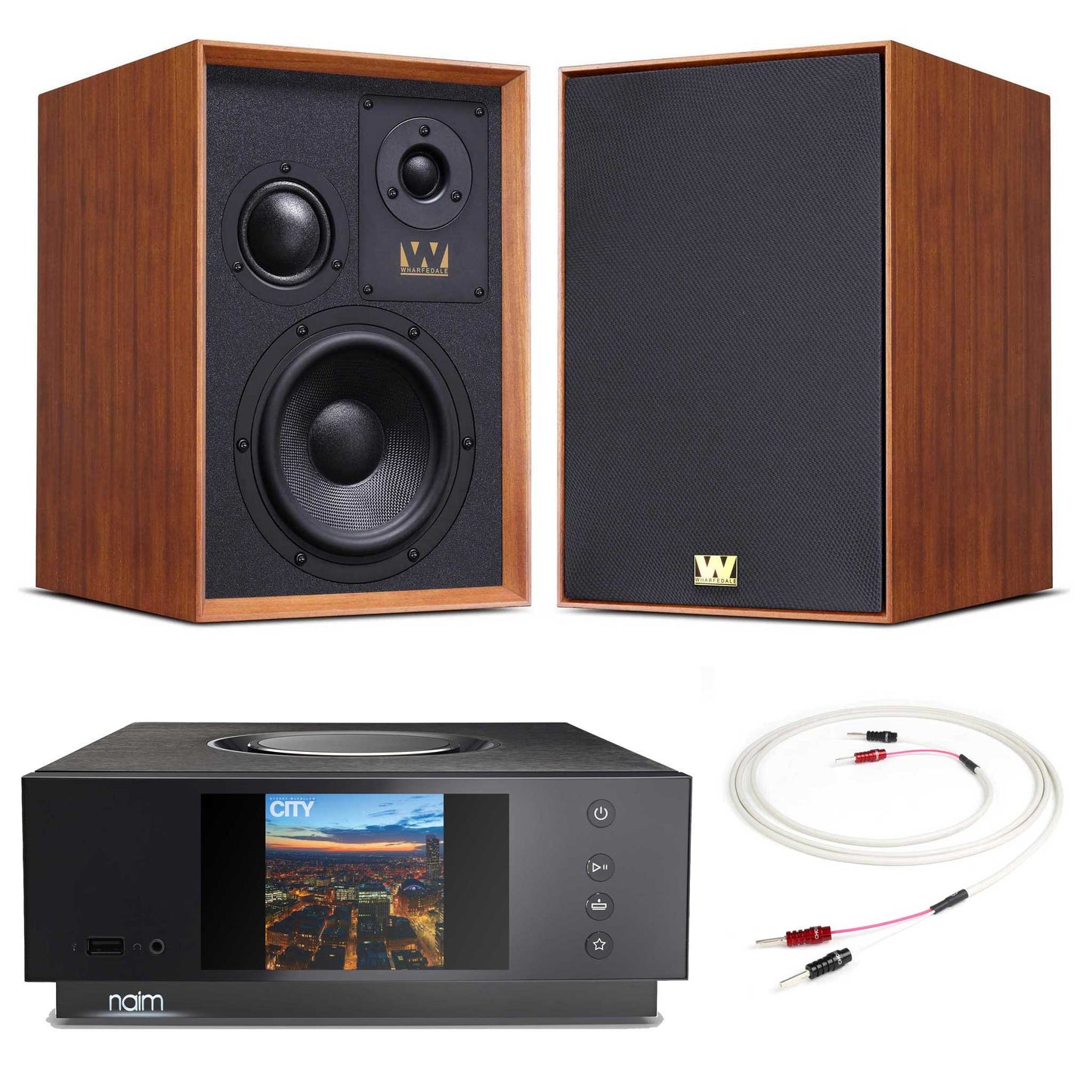 Naim Uniti Atom with Wharfedale Super Denton Mahgany